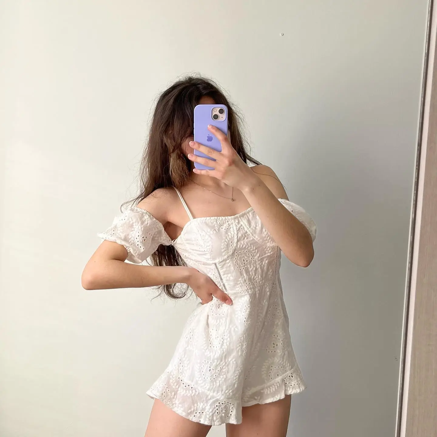 Summer Beach Outfit For Women 2026 White Eyelet Romper with Soft Feminine Summer Mood
