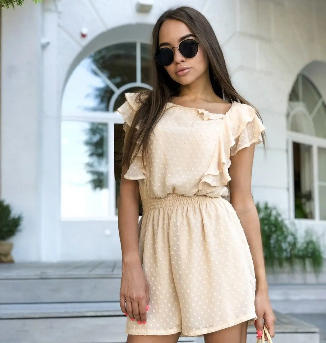 Summer Beach Outfit For Women 2026 Romantic Ruffle Romper for Warm City Evenings