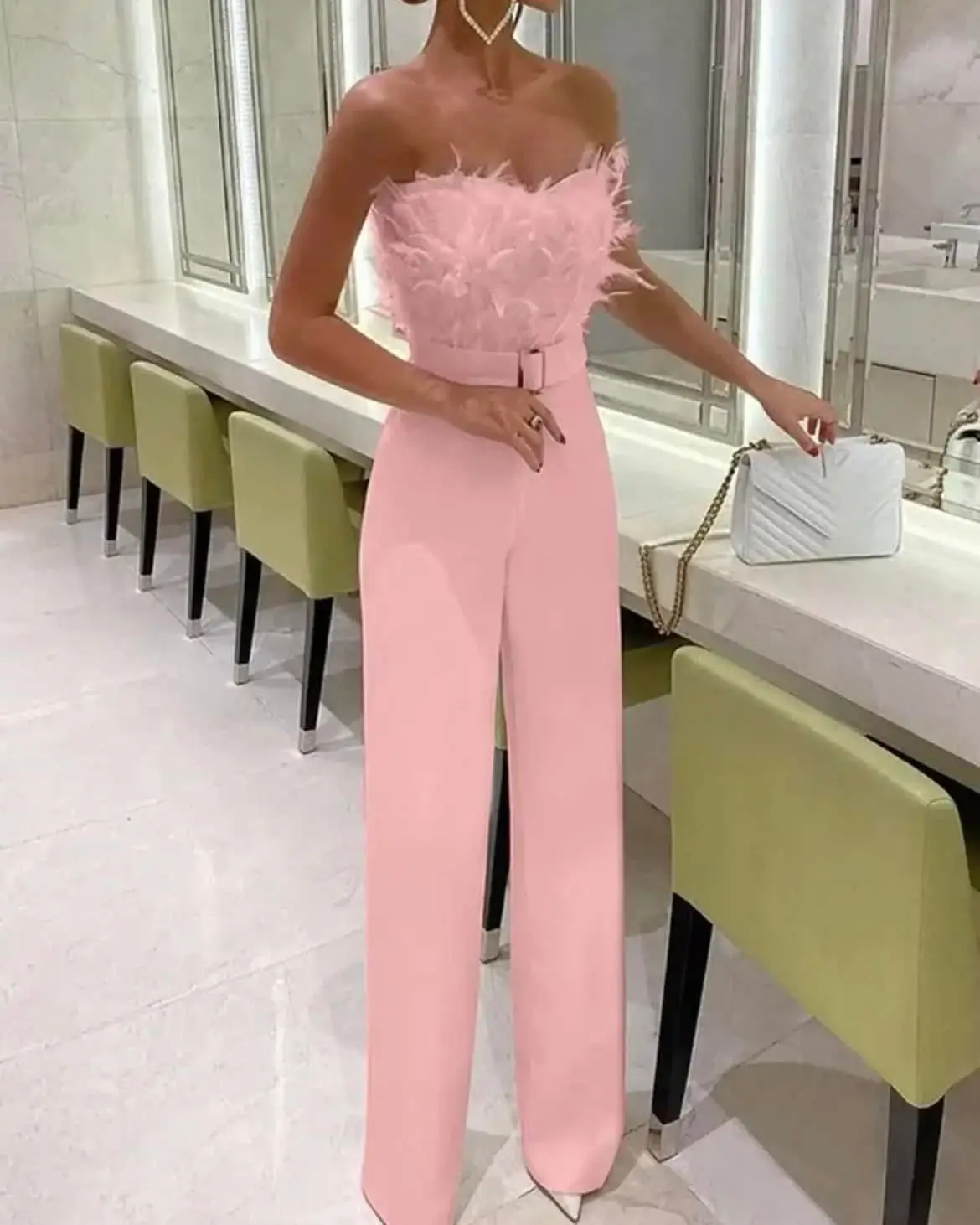 Summer Beach Outfit For Women 2026 Statement Feathered Pink Romper for Dressy Summer Nights