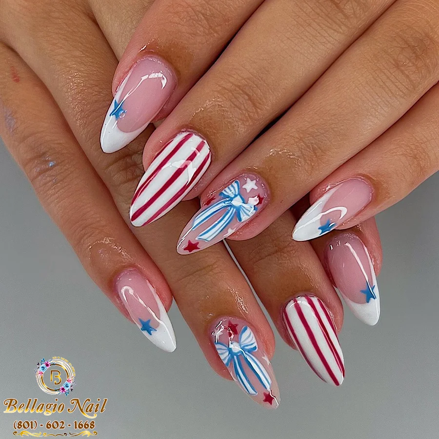 4th of july nails 2026 Retro Americana Ribbon Nails