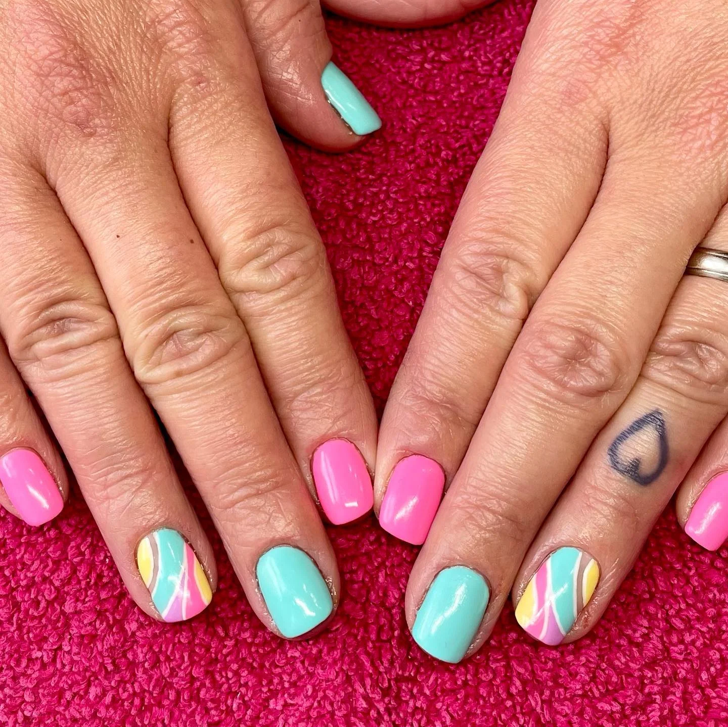 bright summer nails 2026 Cotton Candy Swirls In Tropical Pastels