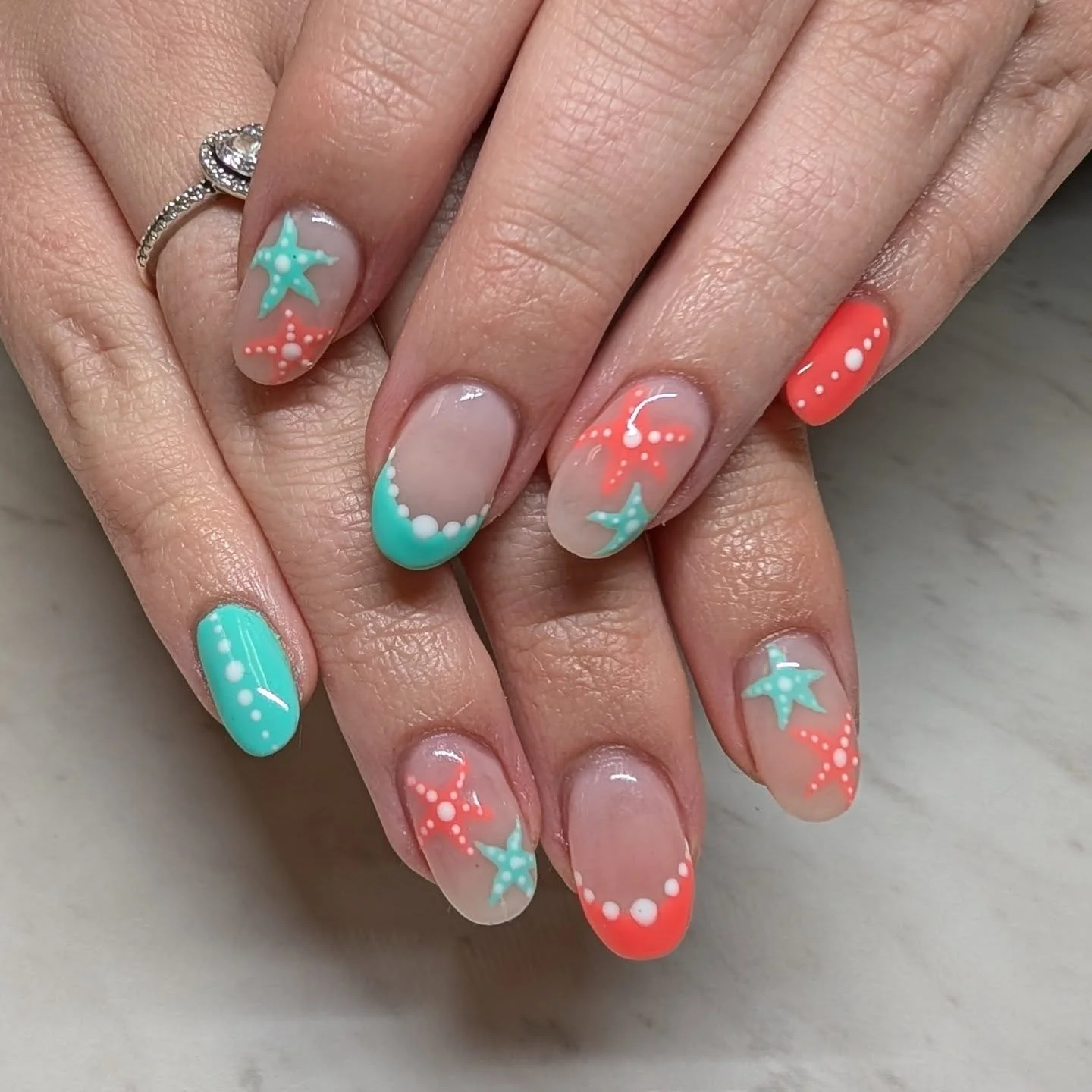 summer beach nails 2026 Coral Starfish French Tips With Mermaid Energy