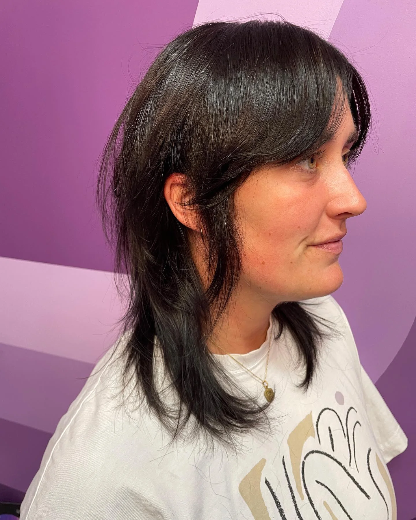 cool summer shag haircut 2026 Dark Layered Shag With Curtain Bangs And Subtle Volume