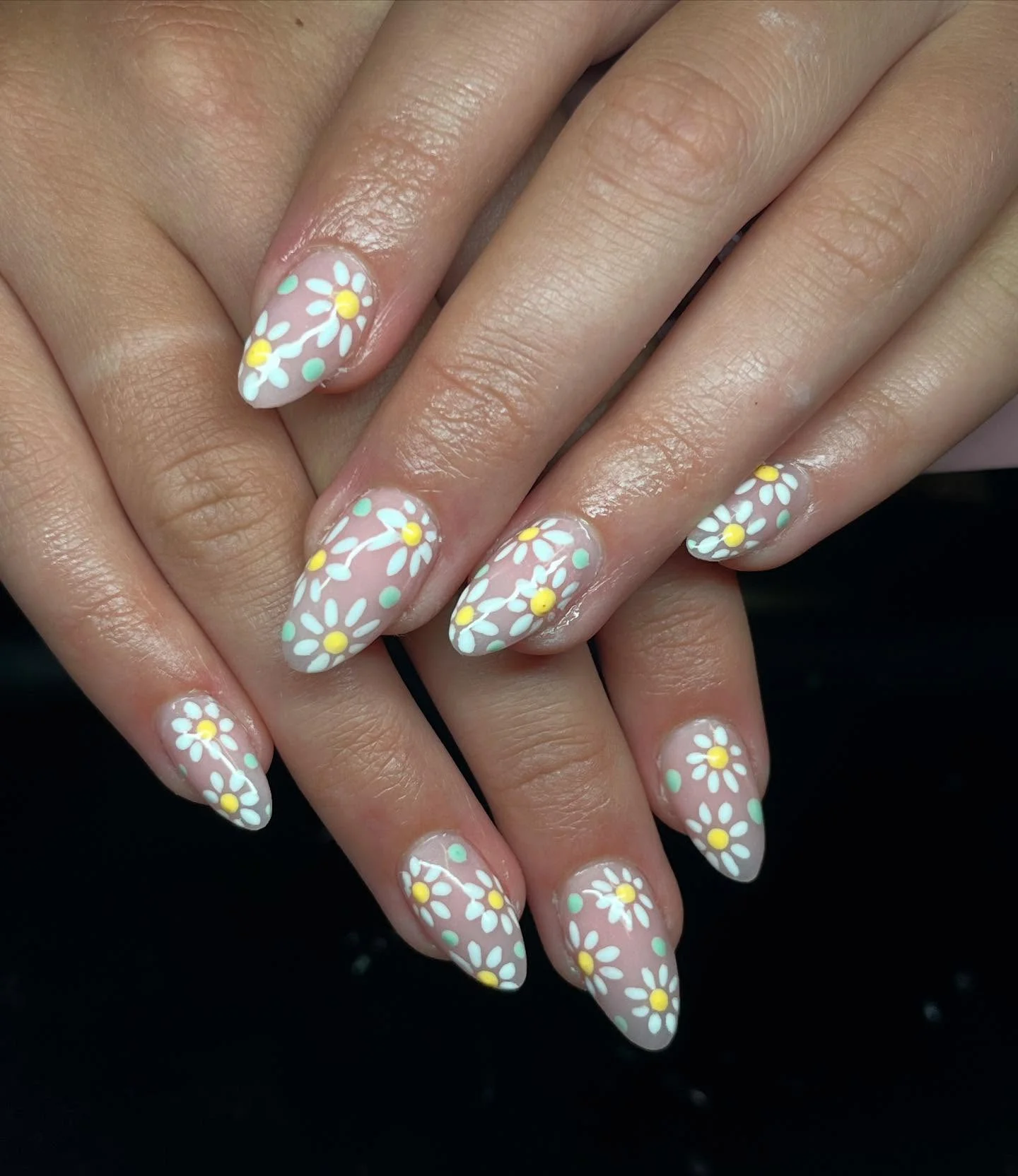 light summer nails 2026 Retro Daisy Nails With A Sheer Nude Base