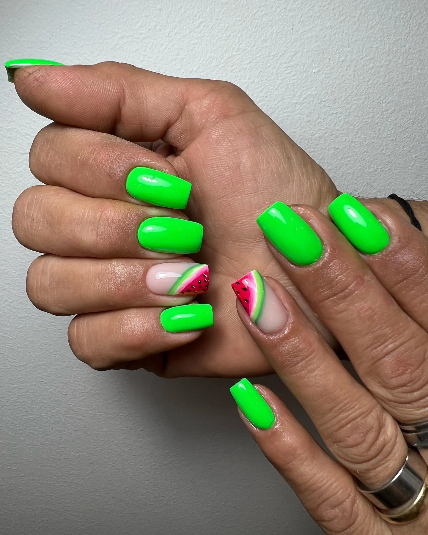 neon summer nails 2026 Juicy Watermelon Neon Nails With A Retro Twist