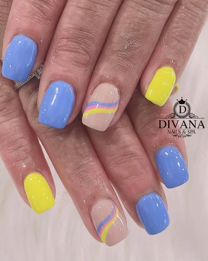 short squoval nails design 2026 Pastel Rainbow Accents For A Bright Modern Finish