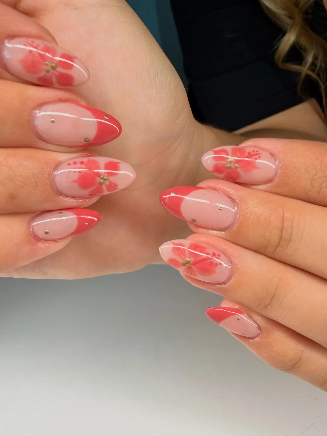 summer nail inspo 2026 Hot Pink Tropical Florals With Glossy French Details