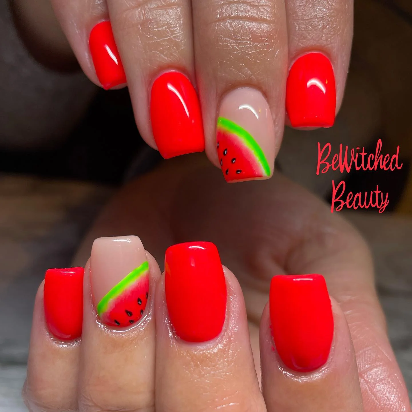 summer nails watermelon 2026 Bright Red Watermelon Accent Nails With A Modern Minimal Finish