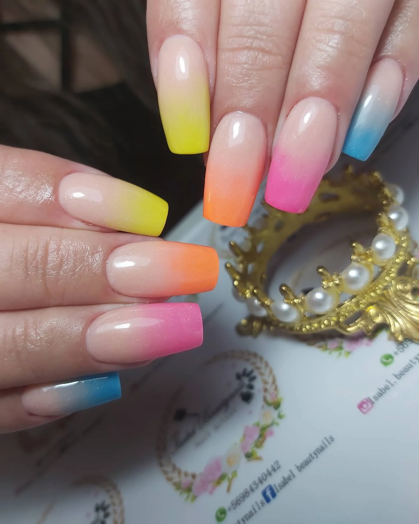summer ombre nails 2026 Rainbow Sorbet Square Ombre Nails
