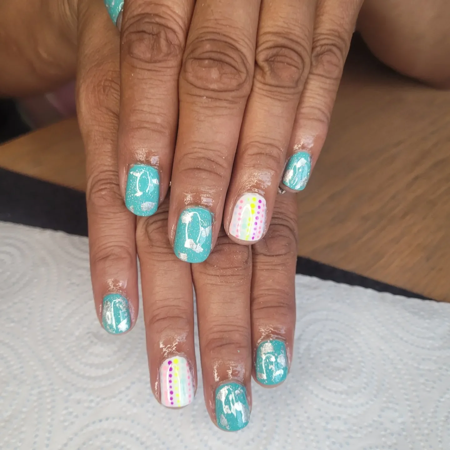 summer vibrant nails 2026 Turquoise Short Nails With Playful Dot Accents