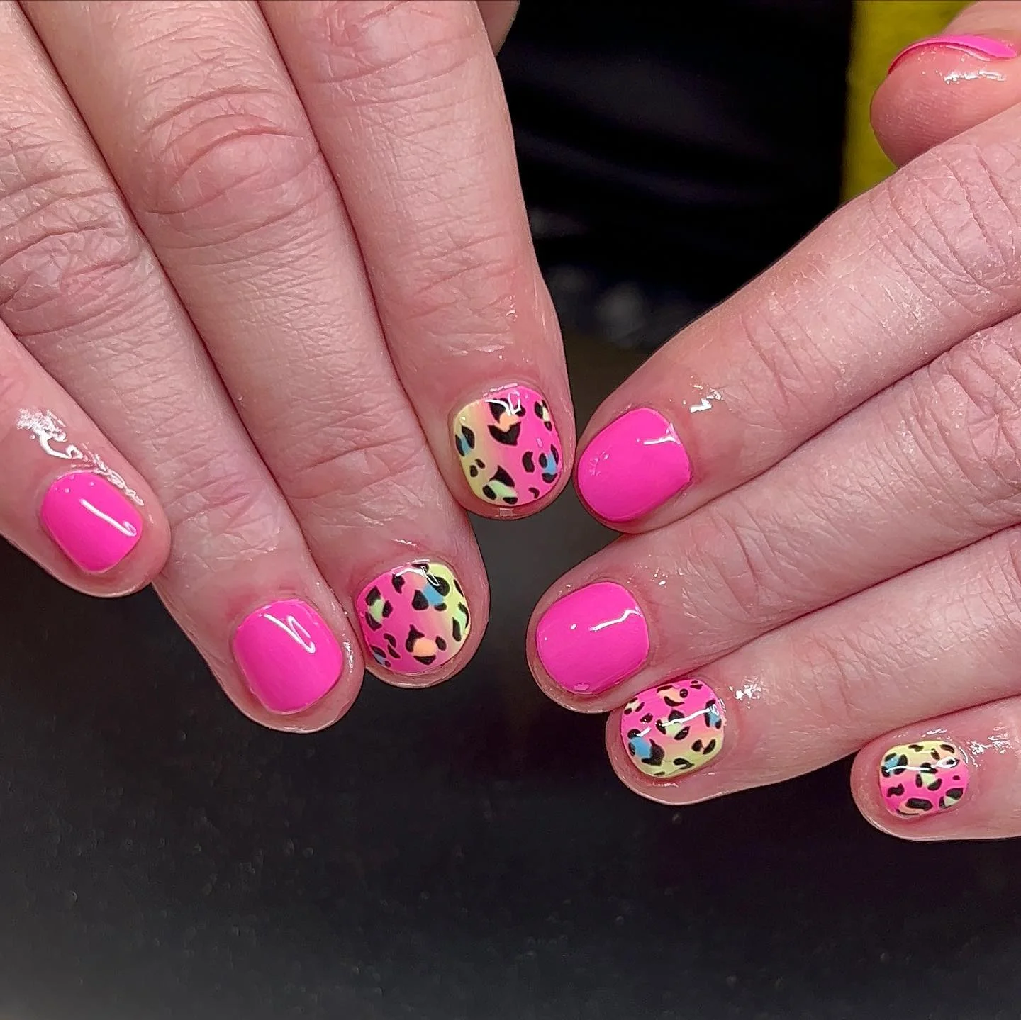 funky summer nails 2026 Neon Leopard Spots With A Playful Pop Aesthetic