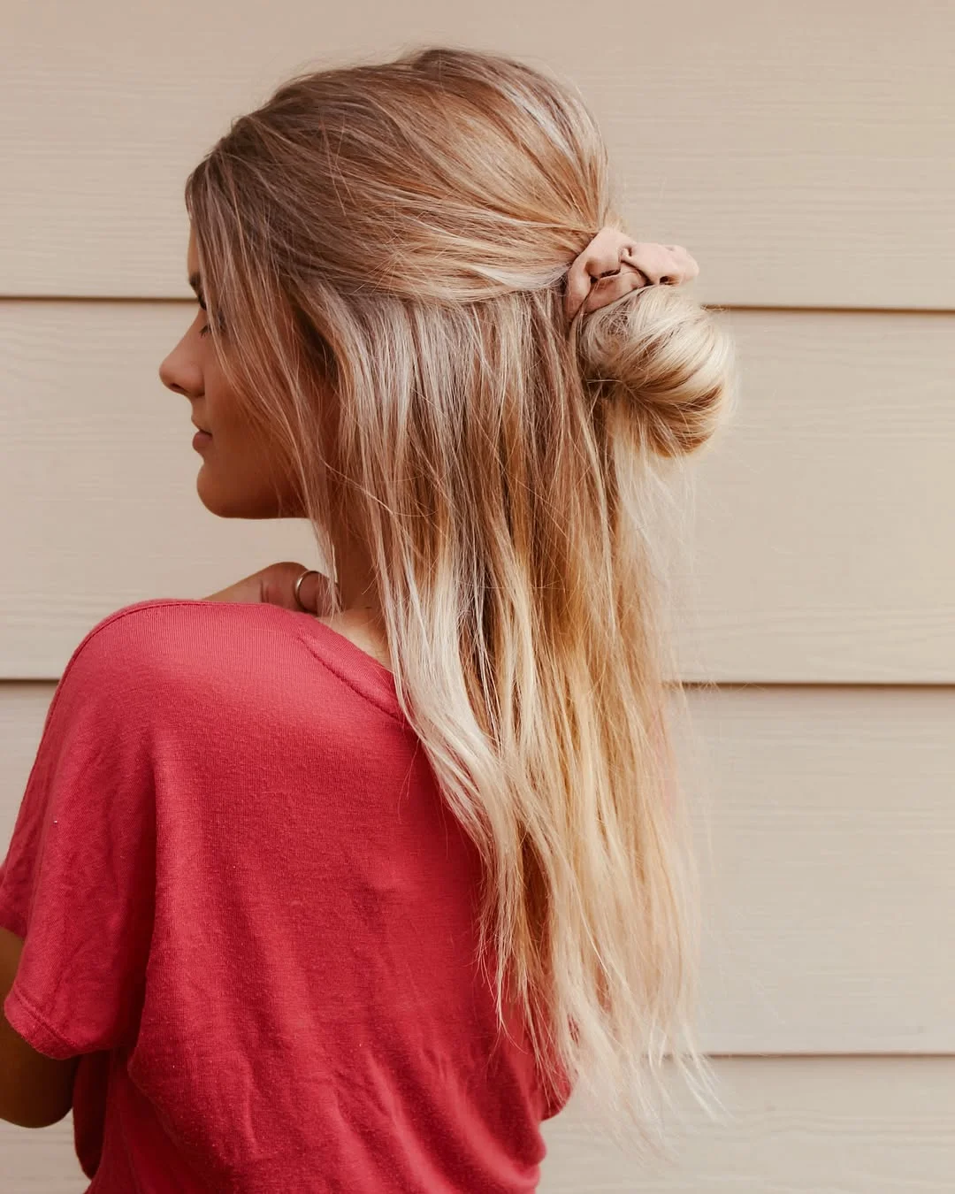 minimal summer easy hairstyle 2026 Soft Half-Up Bun With Sunlit Blonde Lengths