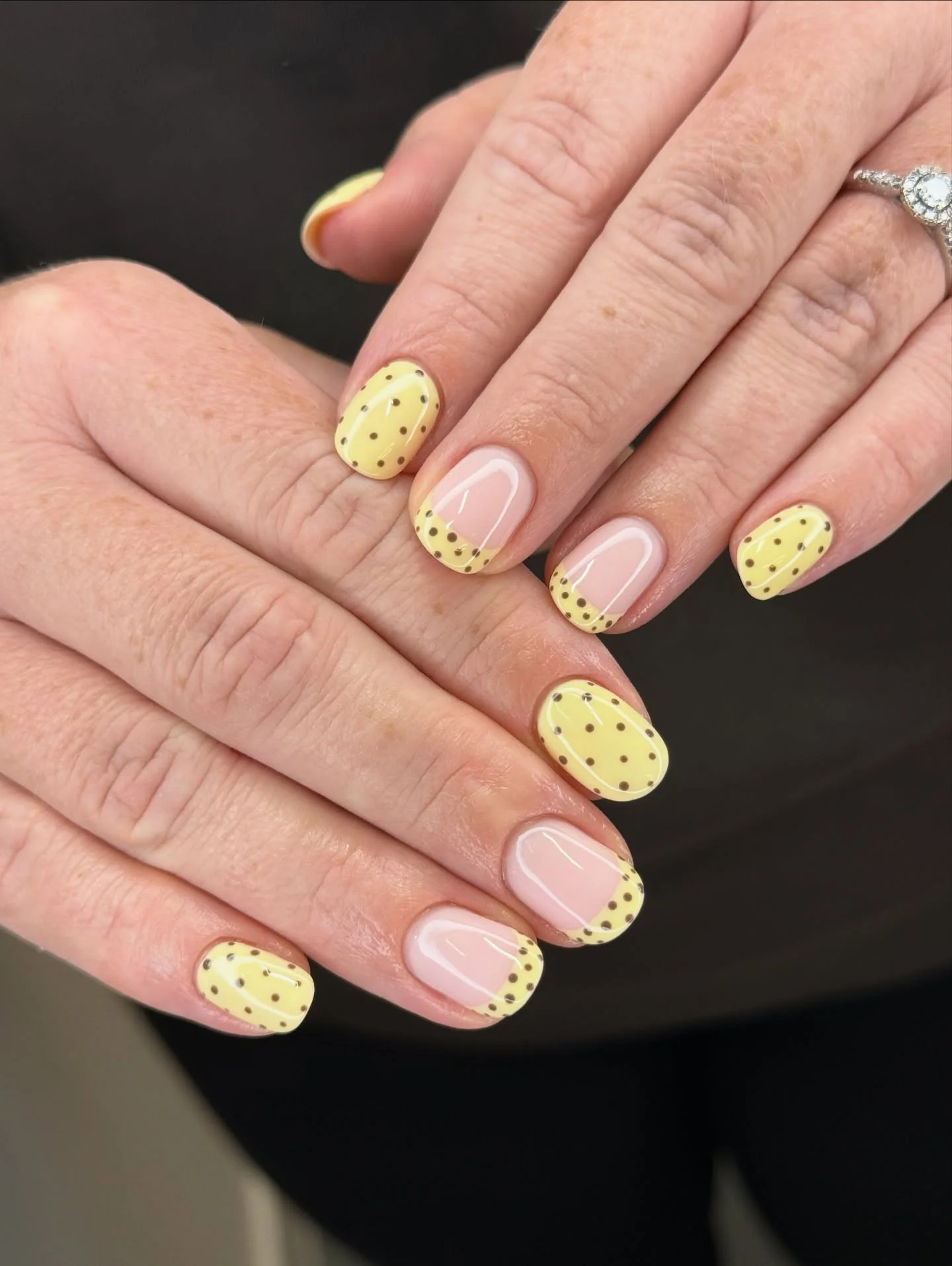polka dot summer nails 2026 Butter Yellow French Tips With Tiny Retro Dots