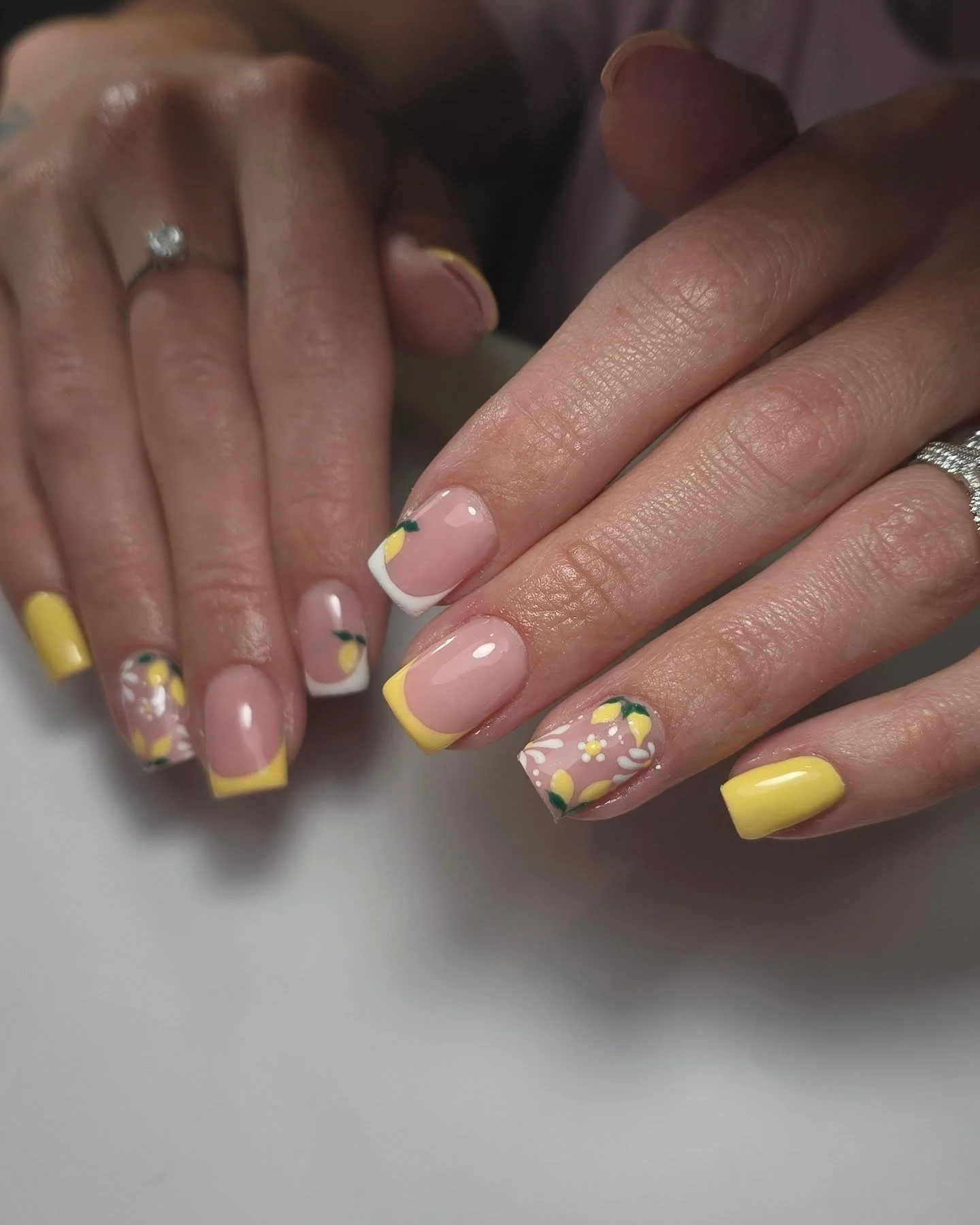 short summer nails 2026 Lemon Glaze French Tips With Tiny Citrus Art