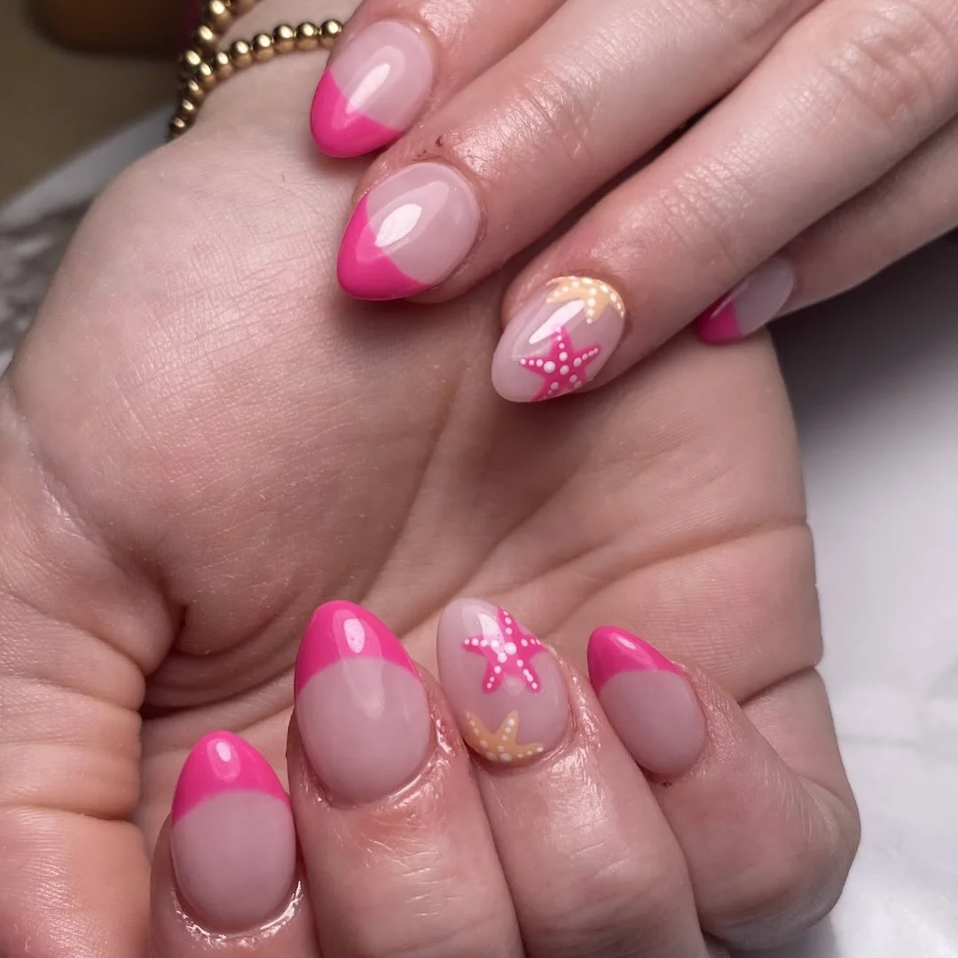 summer vacation nails 2026 Pink Starfish French Tips For A Soft Beach Mood