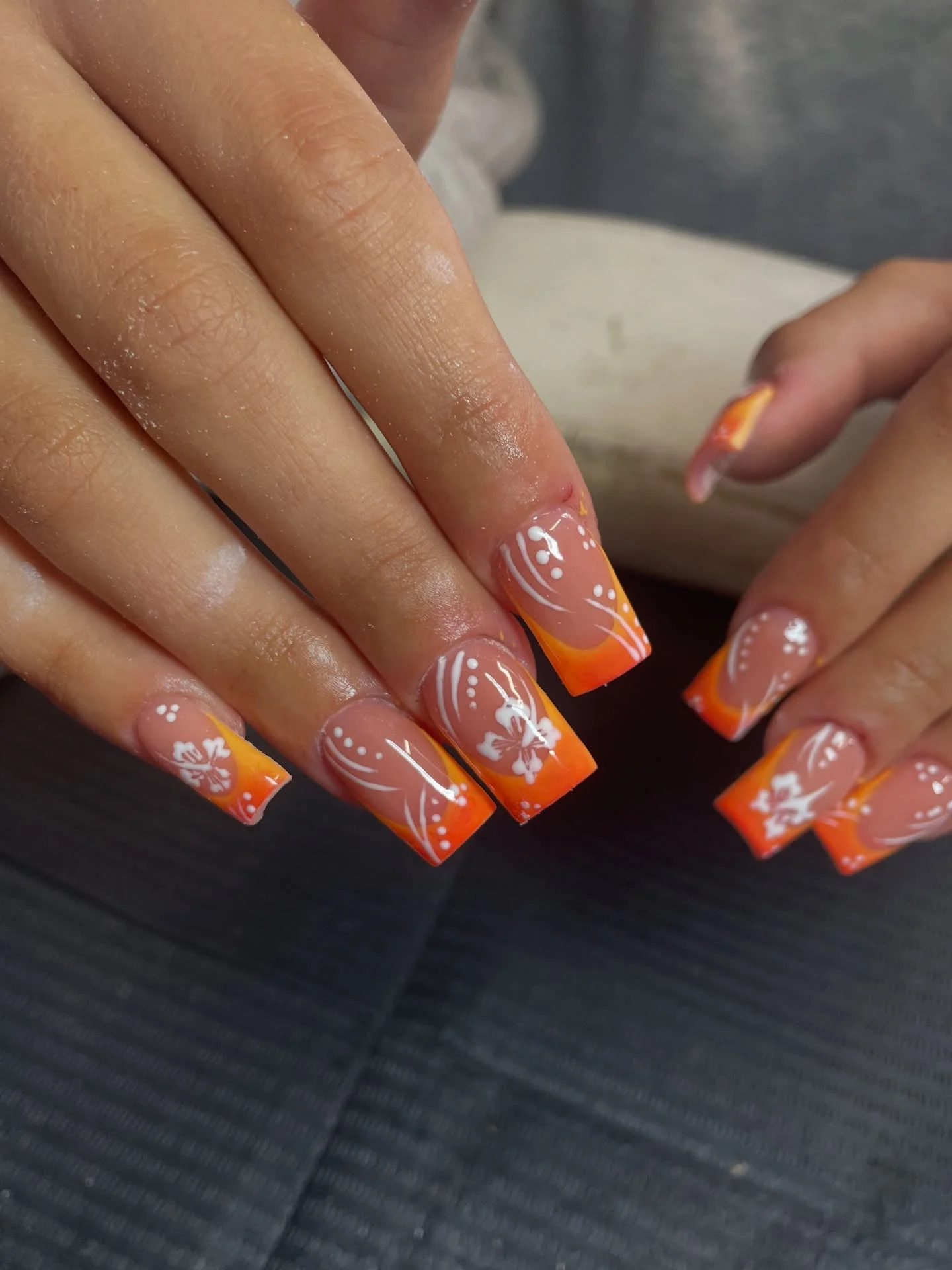 bright summer nails 2026 Tangerine Glow Floral Ombre