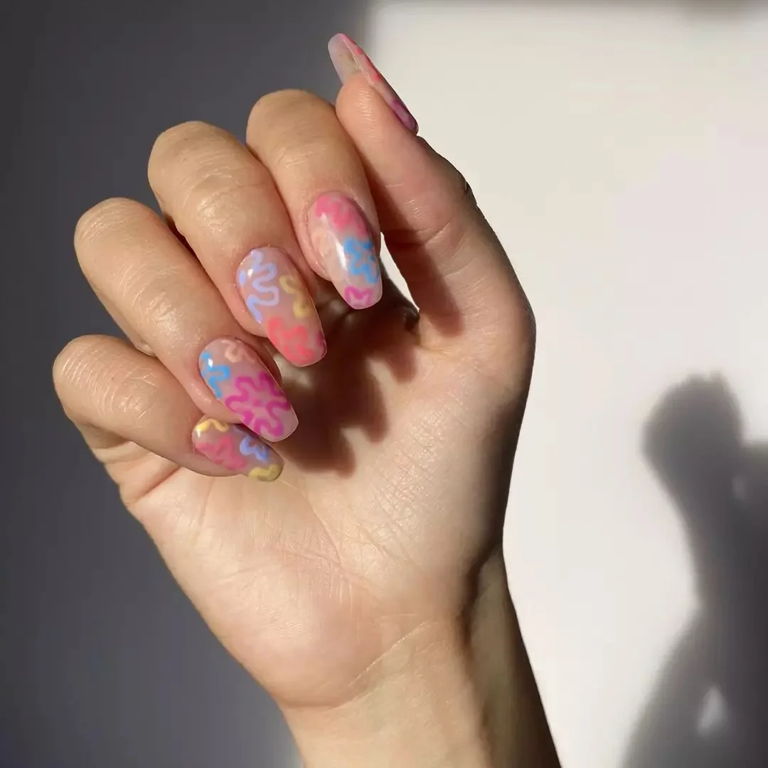 funky summer nails 2026 Pastel Scribble Art For Dreamy Summer Days