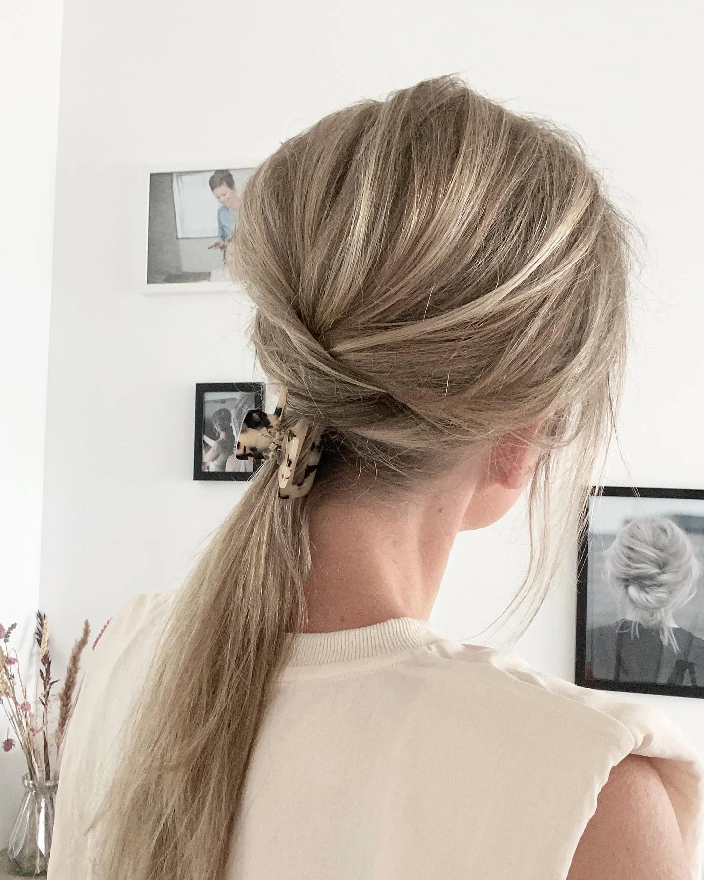 minimal summer easy hairstyle 2026 Relaxed Twisted Low Ponytail With Tortoiseshell Clip