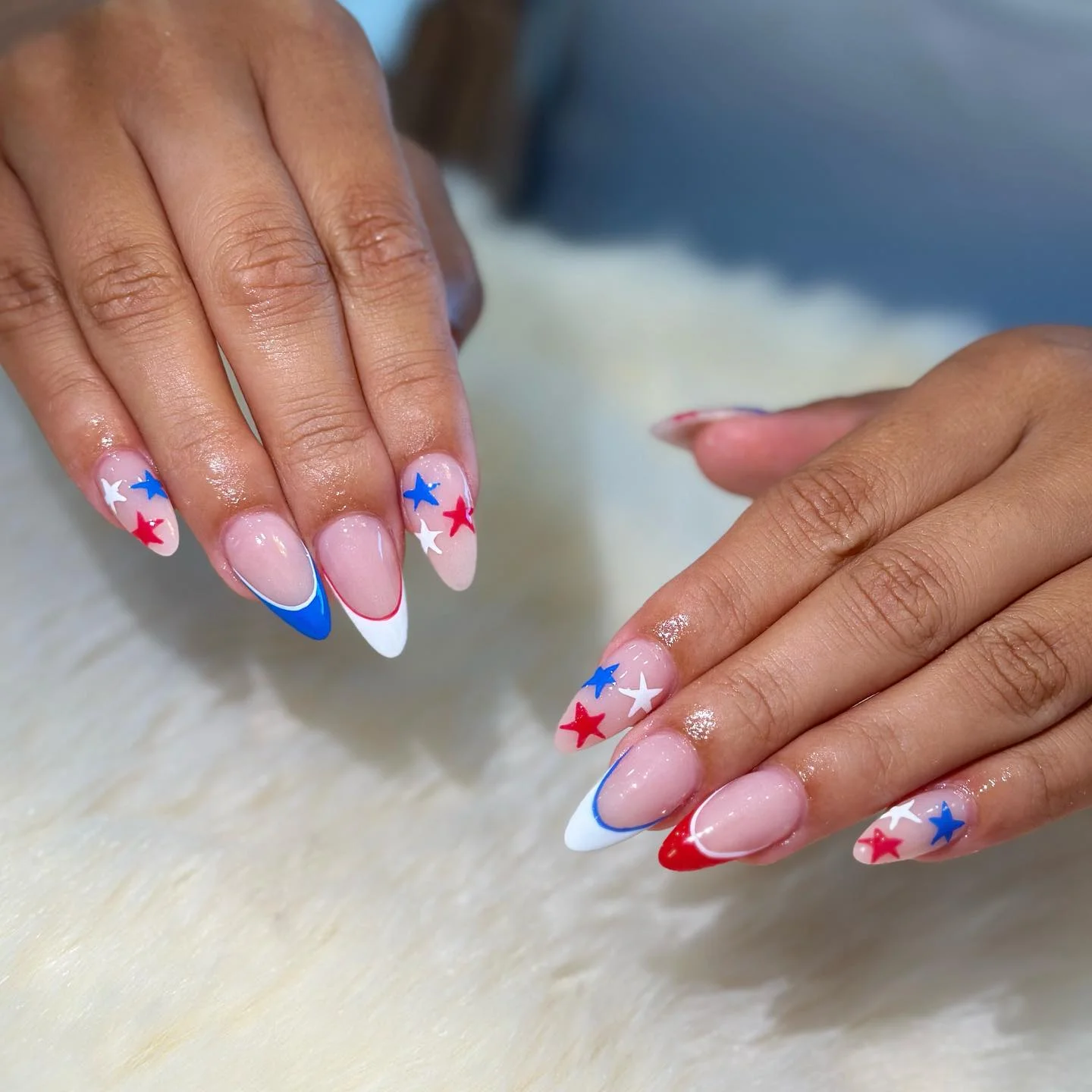 patriotic nails 2026 Almond French Tips With Floating Star Details