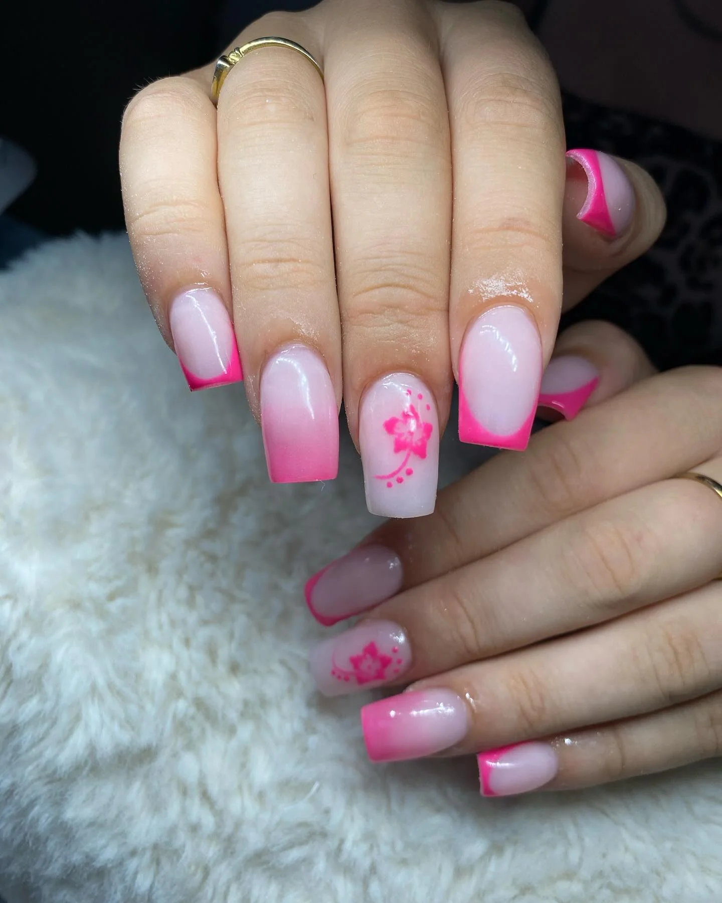 pink summer nails 2026 Soft Ombre French Nails With Neon Pink Tips