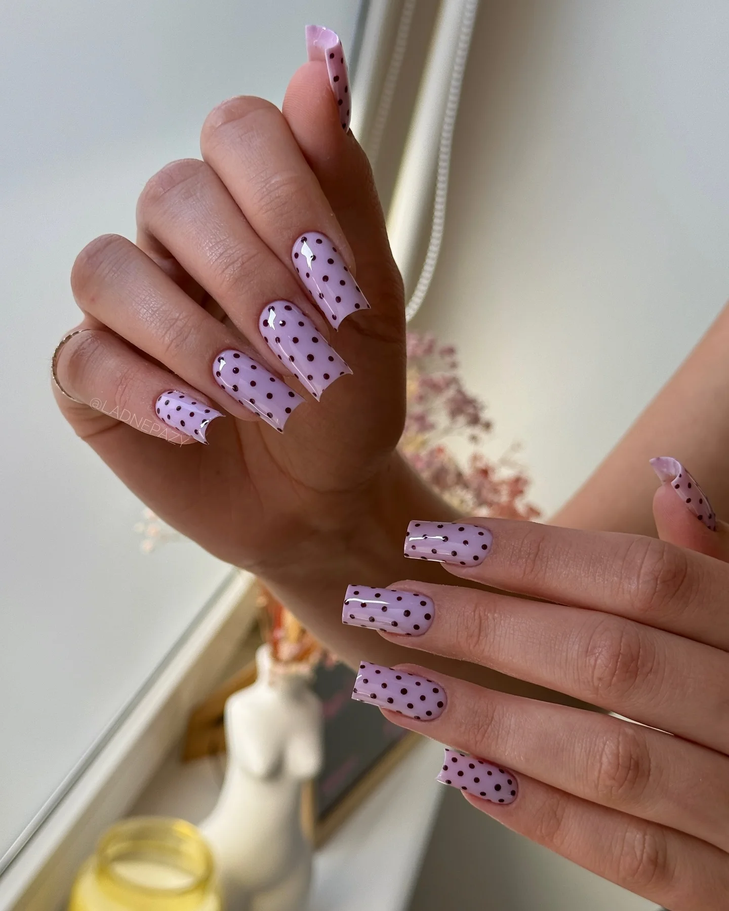 polka dot summer nails 2026 Lavender Polka Dot Square Nails With Soft Y2K Energy