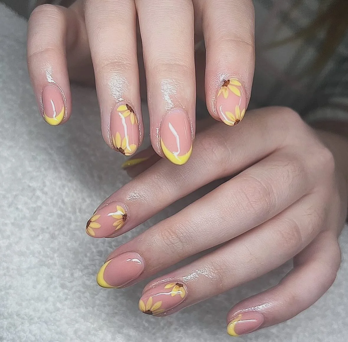 short gel nails summer 2026 Sunflower French Tip Romance