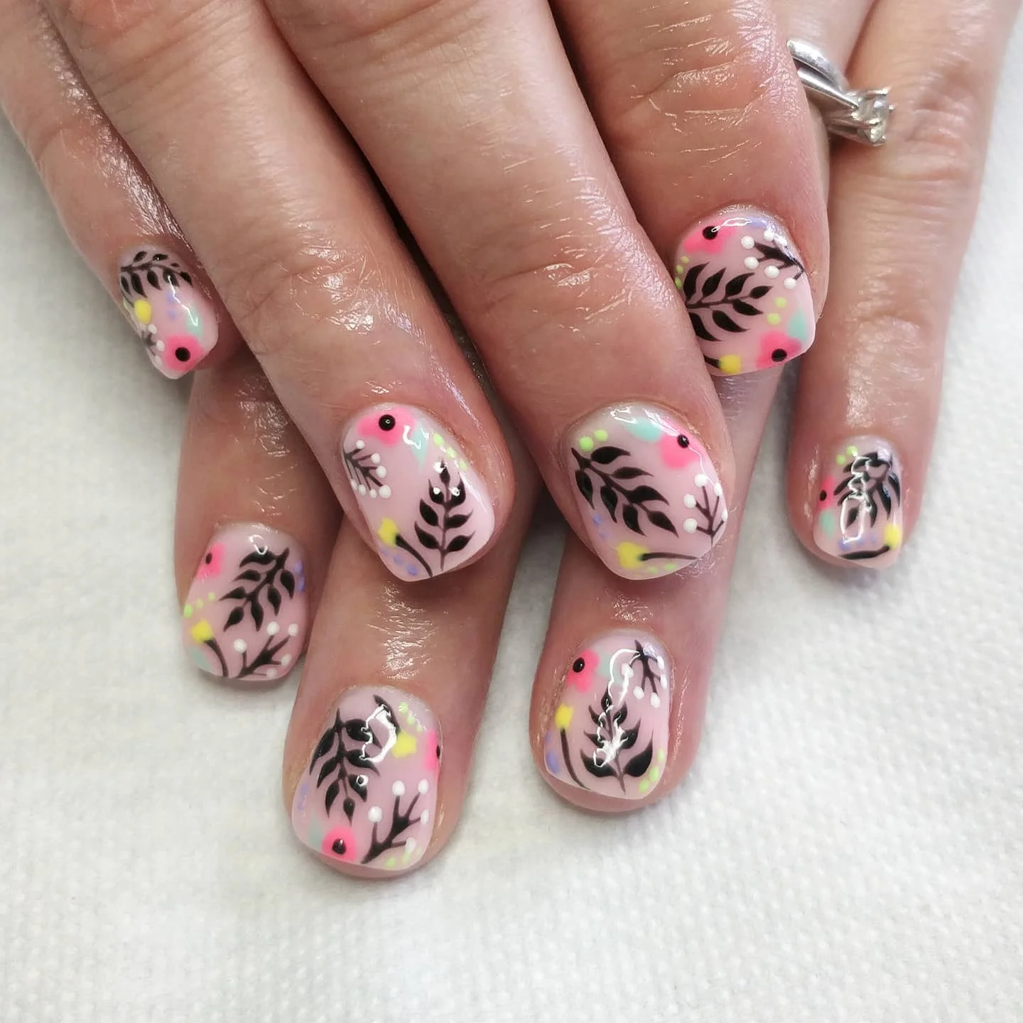 short squoval nails design 2026 Pastel Botanical Confetti Nails