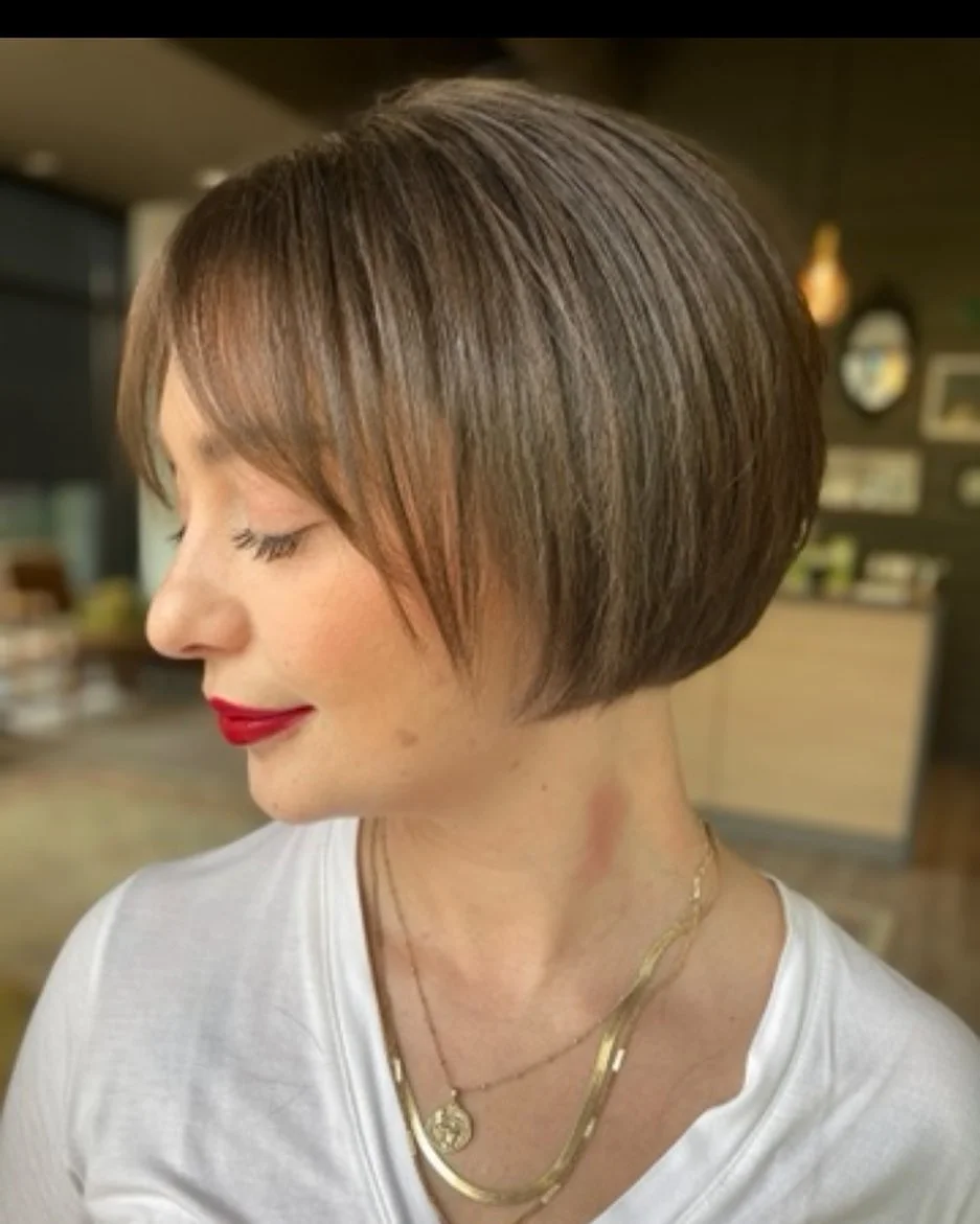 summer short haircuts 2026 Precision French Bob With Wispy Bangs