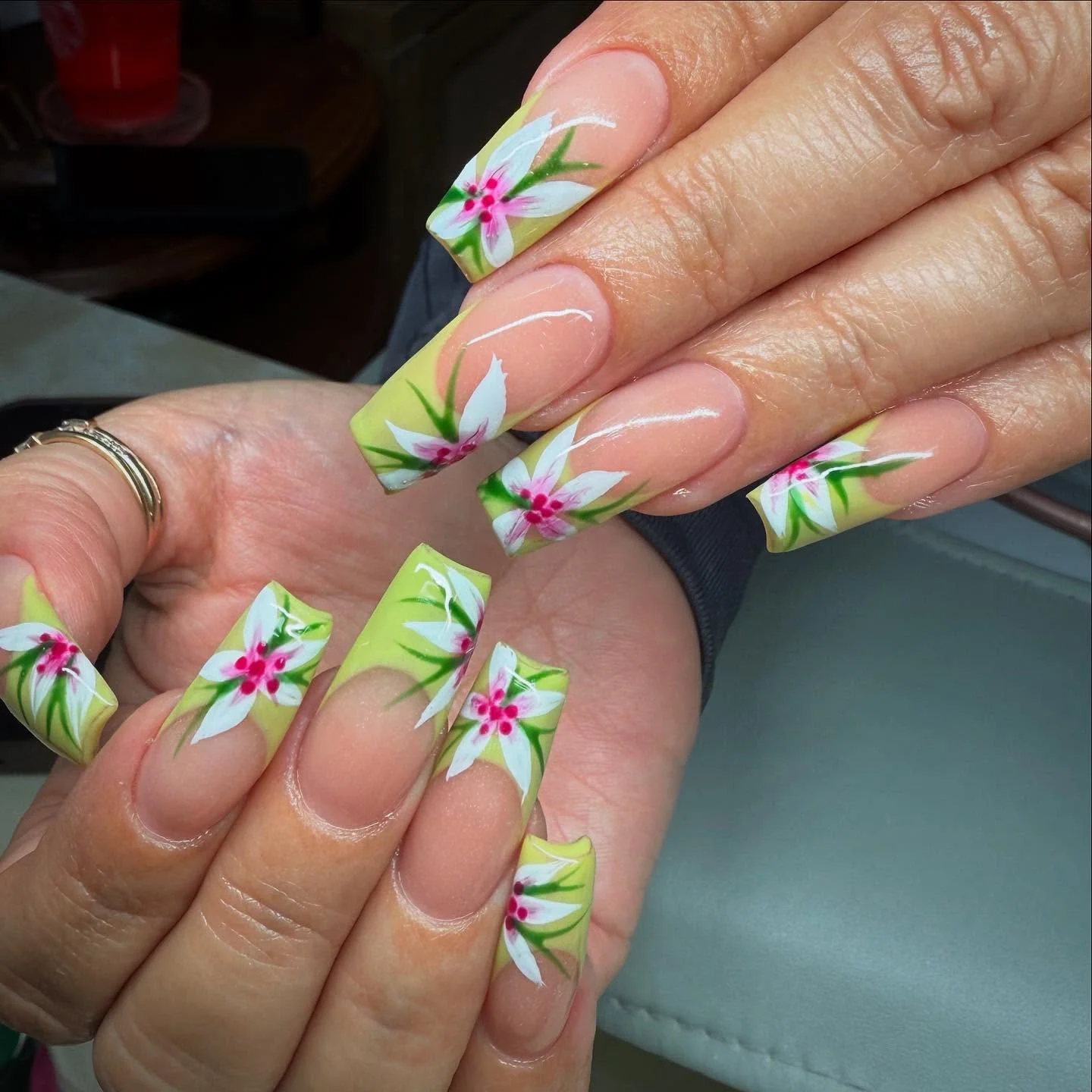 summer nail art 2026 Lime Blossom French Nails With Tropical Florals