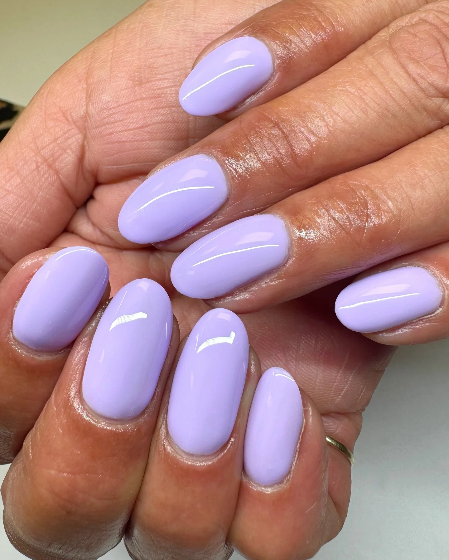 summer nail colors 2026 Lavender Milk Glossy Oval Nails