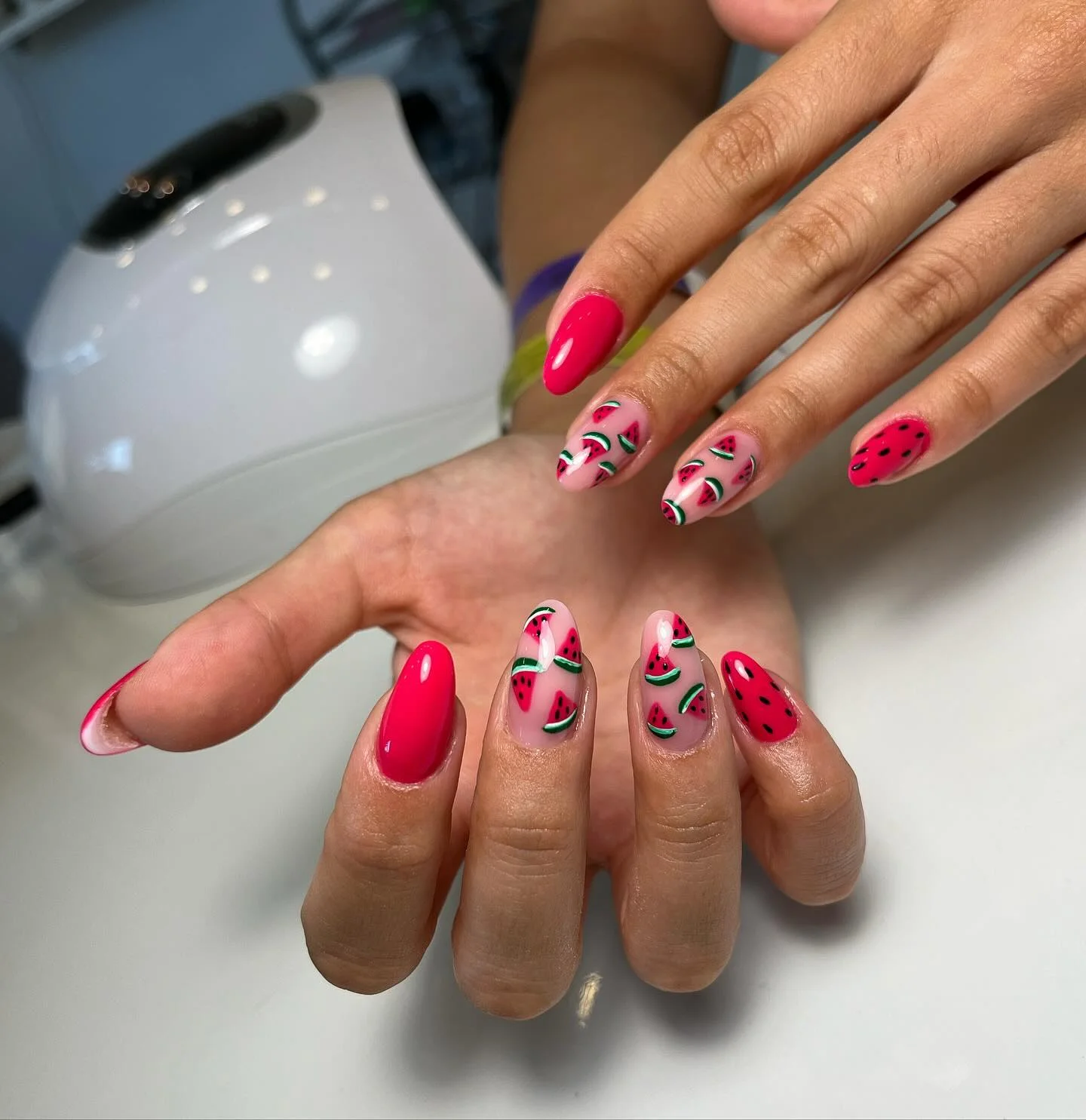 summer nails design 2026 Juicy Watermelon Almond Summer Nails