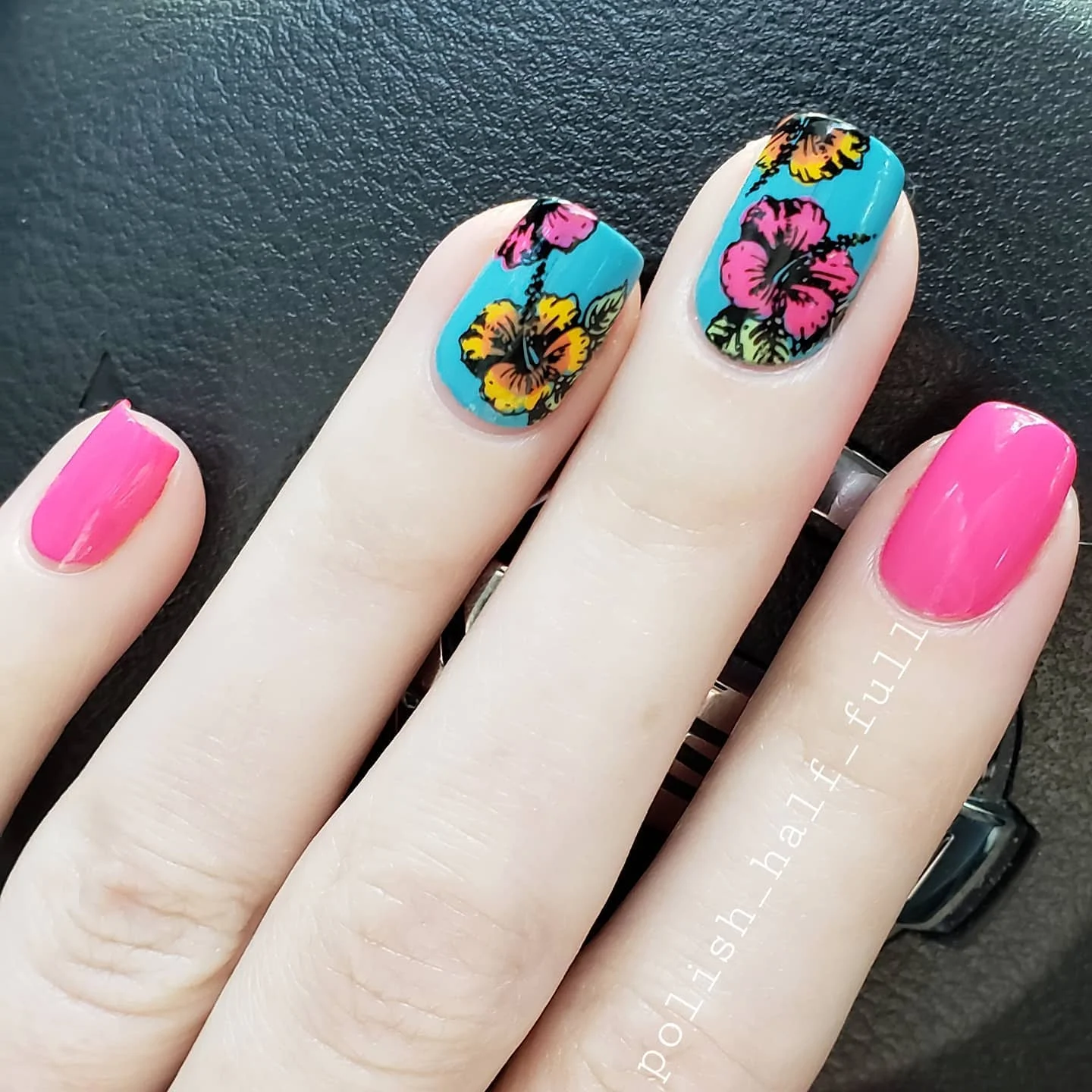 summer vacation nails 2026 Tropical Hibiscus Nails With Hot Pink Energy