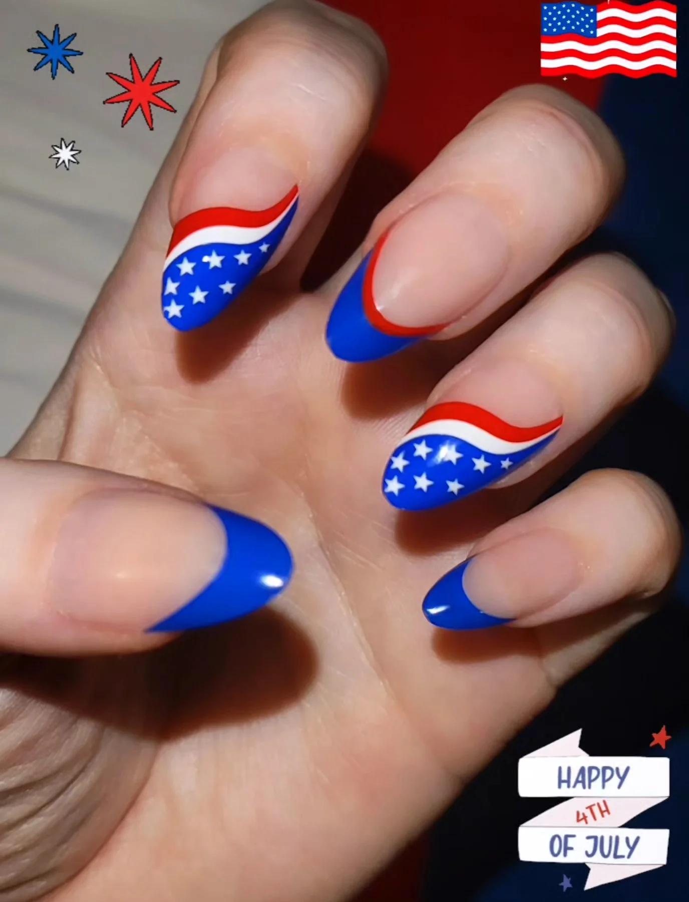 usa nails 2026 Retro Wave French Tips With Starry Americana Details