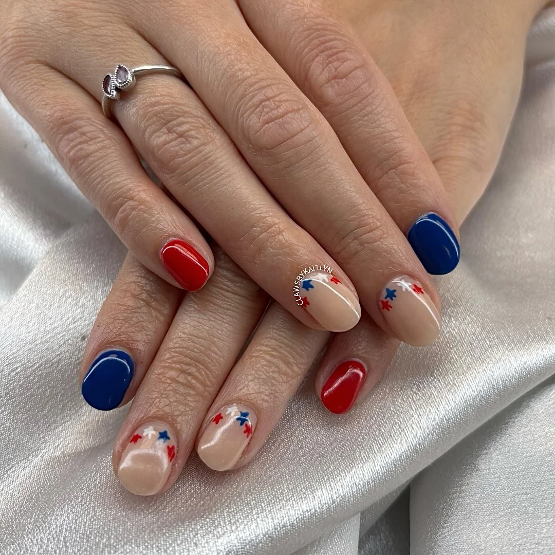 4th of july nails 2026 Confetti Star Nude Nails