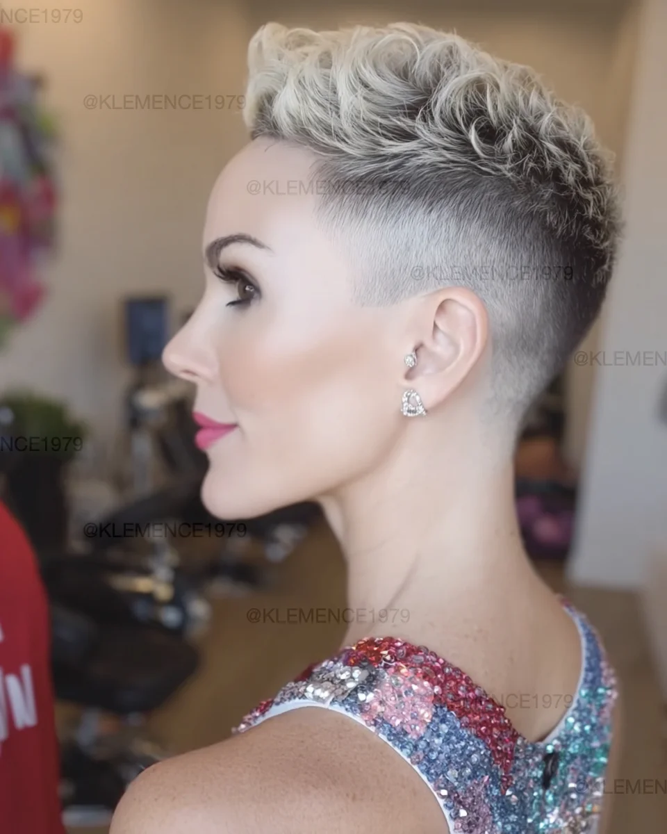 best summer short hairstyles 2026 Curly Platinum Fade With Bold Summer Edge