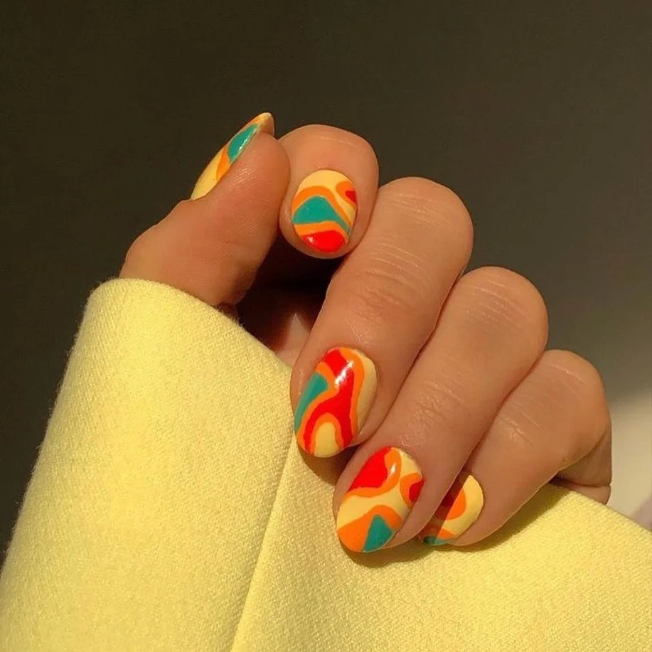 funky summer nails 2026 Retro Sunset Waves Inspired By Vintage Summer Style