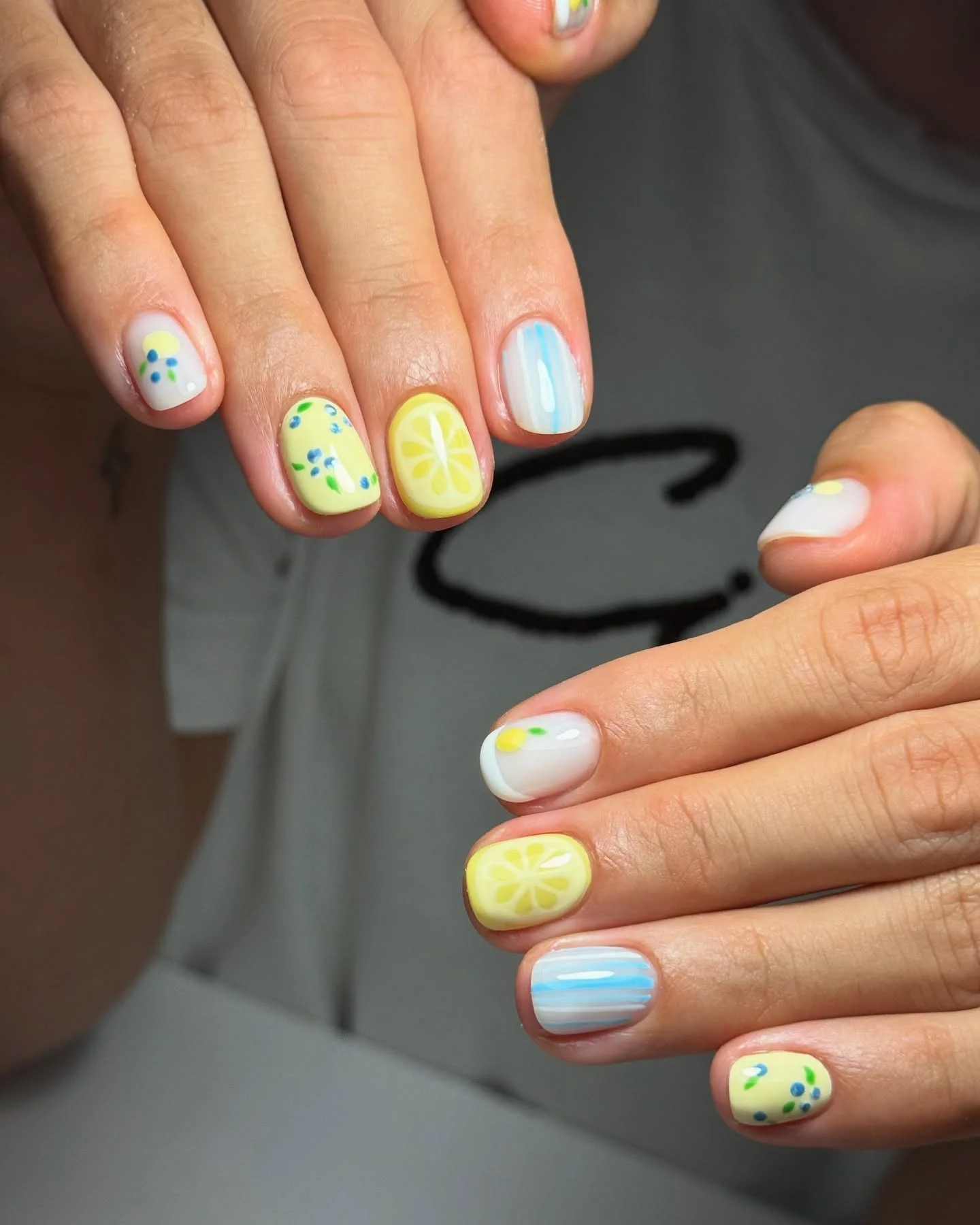 light summer nails 2026 Citrus Mix Nails With Lemon Slice Art