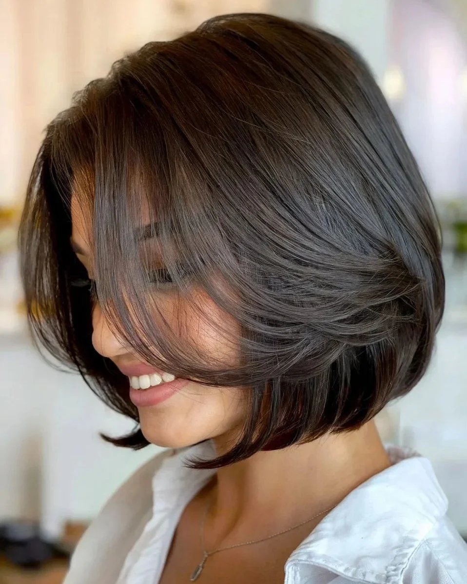 perfect summer haircut 2026 Soft Rounded Bob With Feathered Layers