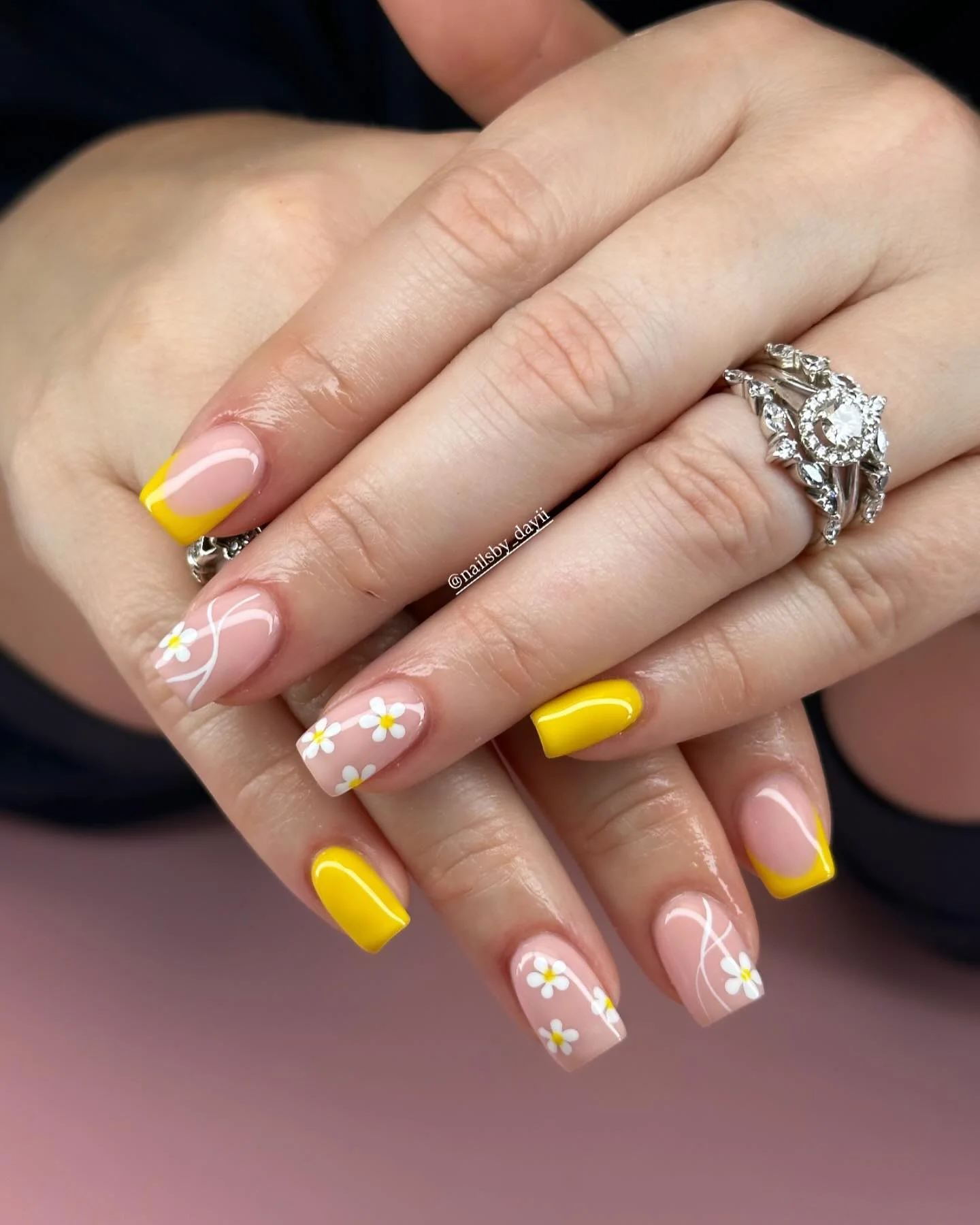 short squoval nails design 2026 Sunny Daisy French Revival