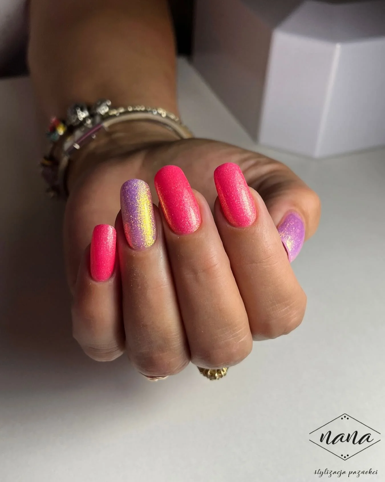 summer glitter nails 2026 Neon Sorbet Sparkle Mix