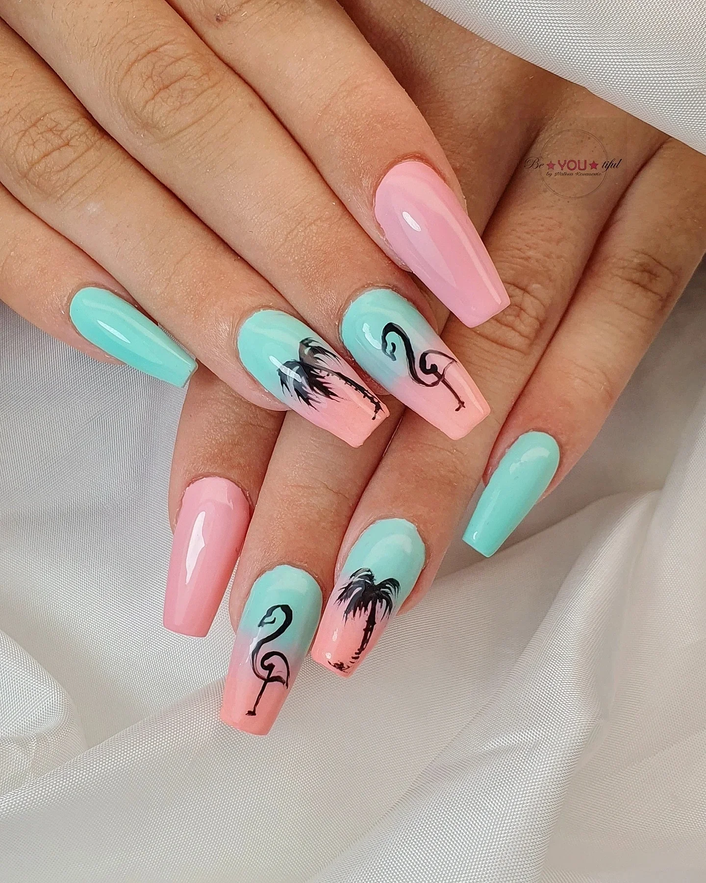 summer nail art 2026 Pastel Flamingo Nails With Miami Sunset Colors