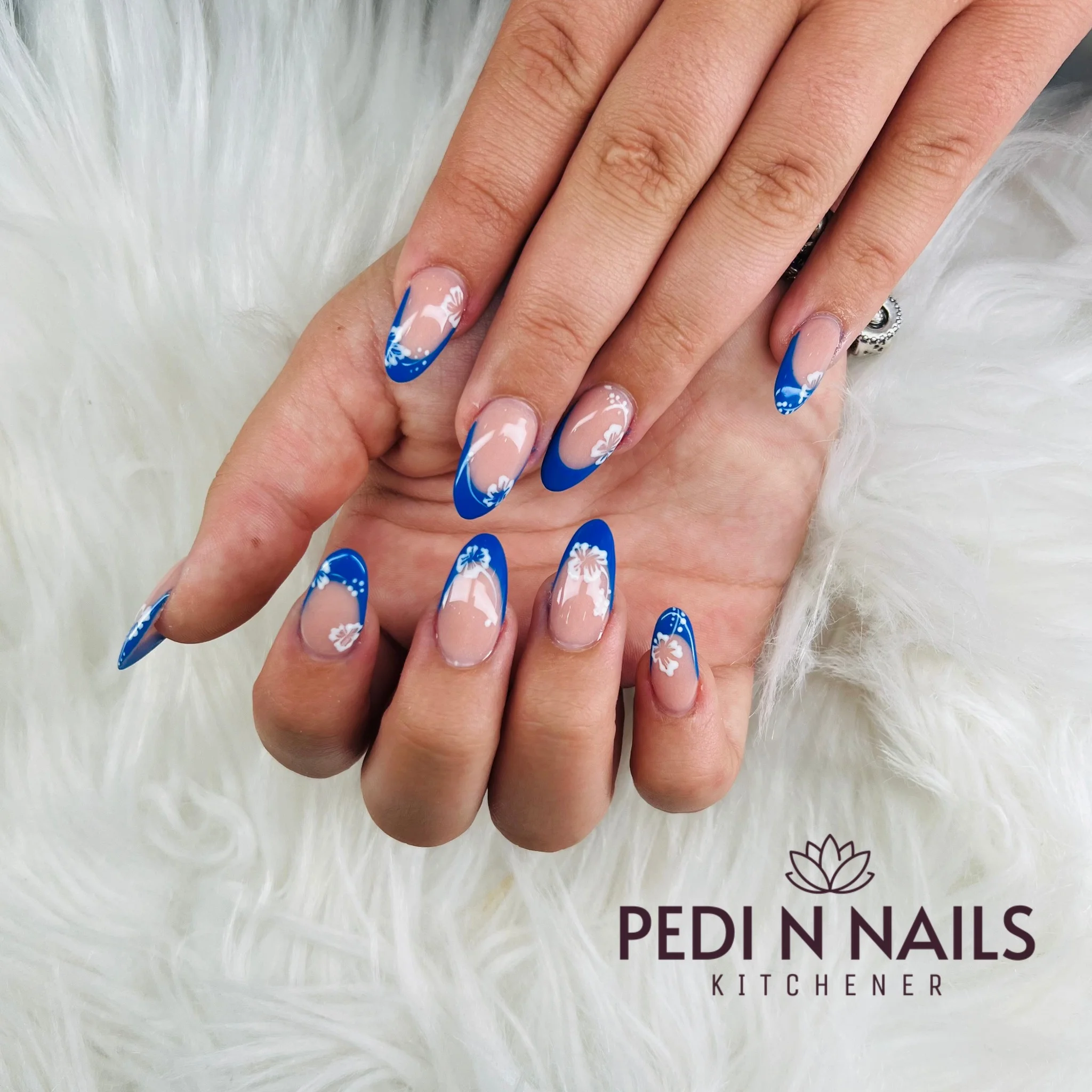 summer vacation nails 2026 Ocean Blue French Almond Nails
