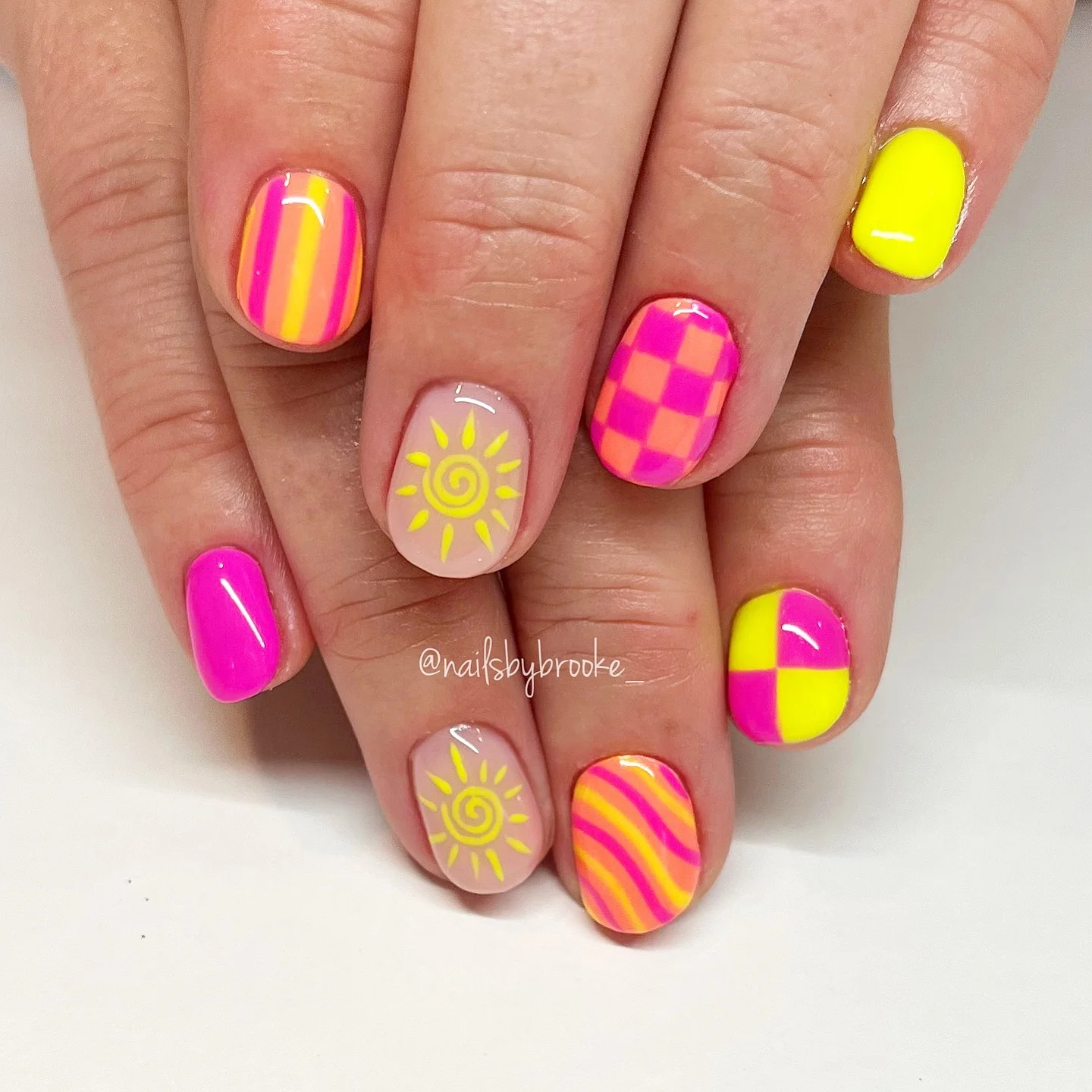 pink summer nails 2026 Retro Pink And Yellow Pop Art Nails