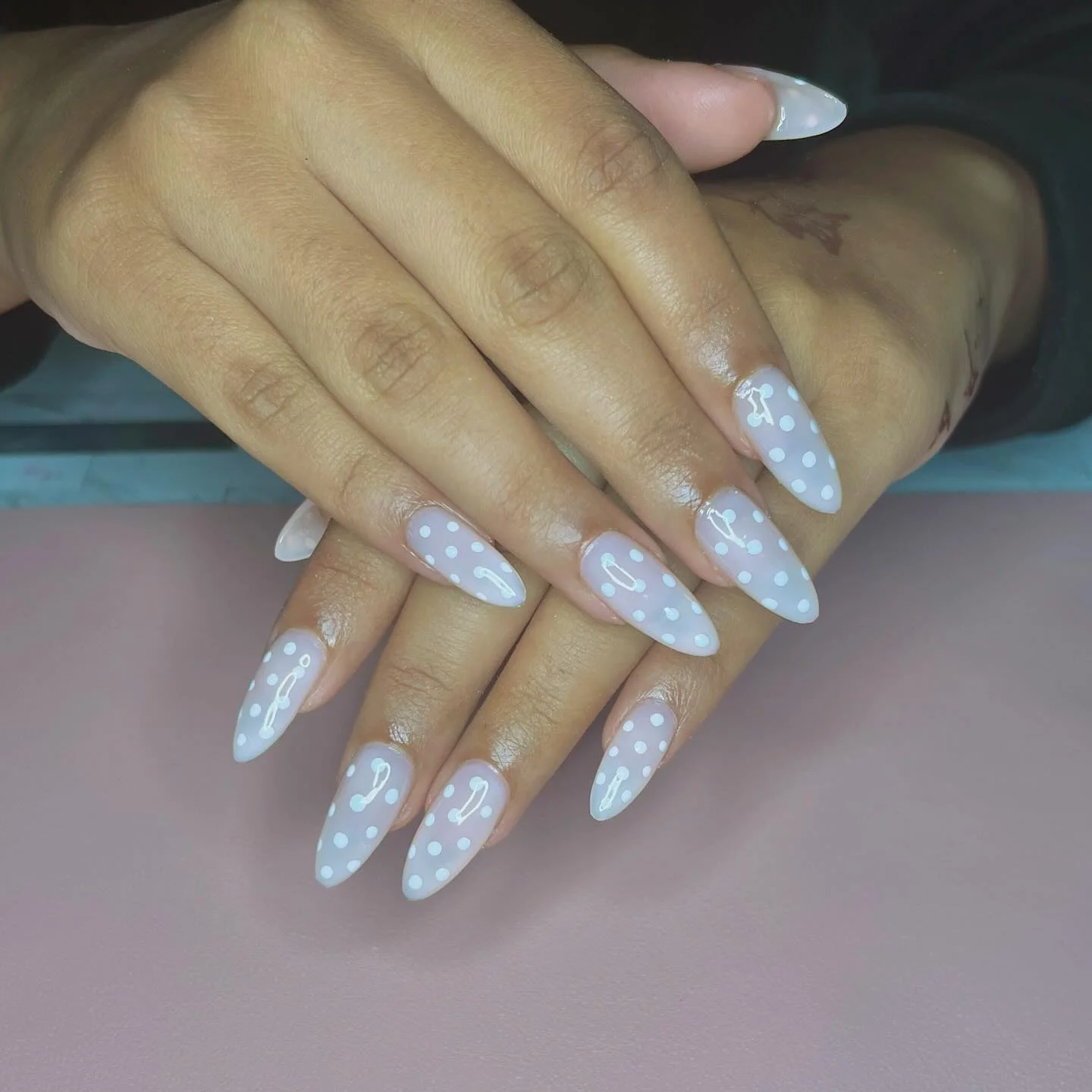 polka dot summer nails 2026 Milky White Almond Nails With Delicate Polka Dots