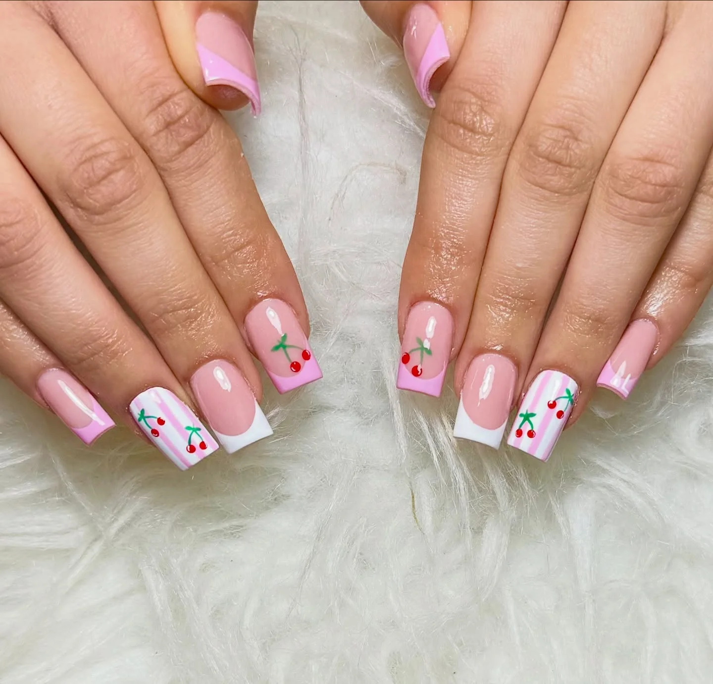 summer acrylic nails 2026 Cherry Pink Acrylic Nails With Playful Retro Energy
