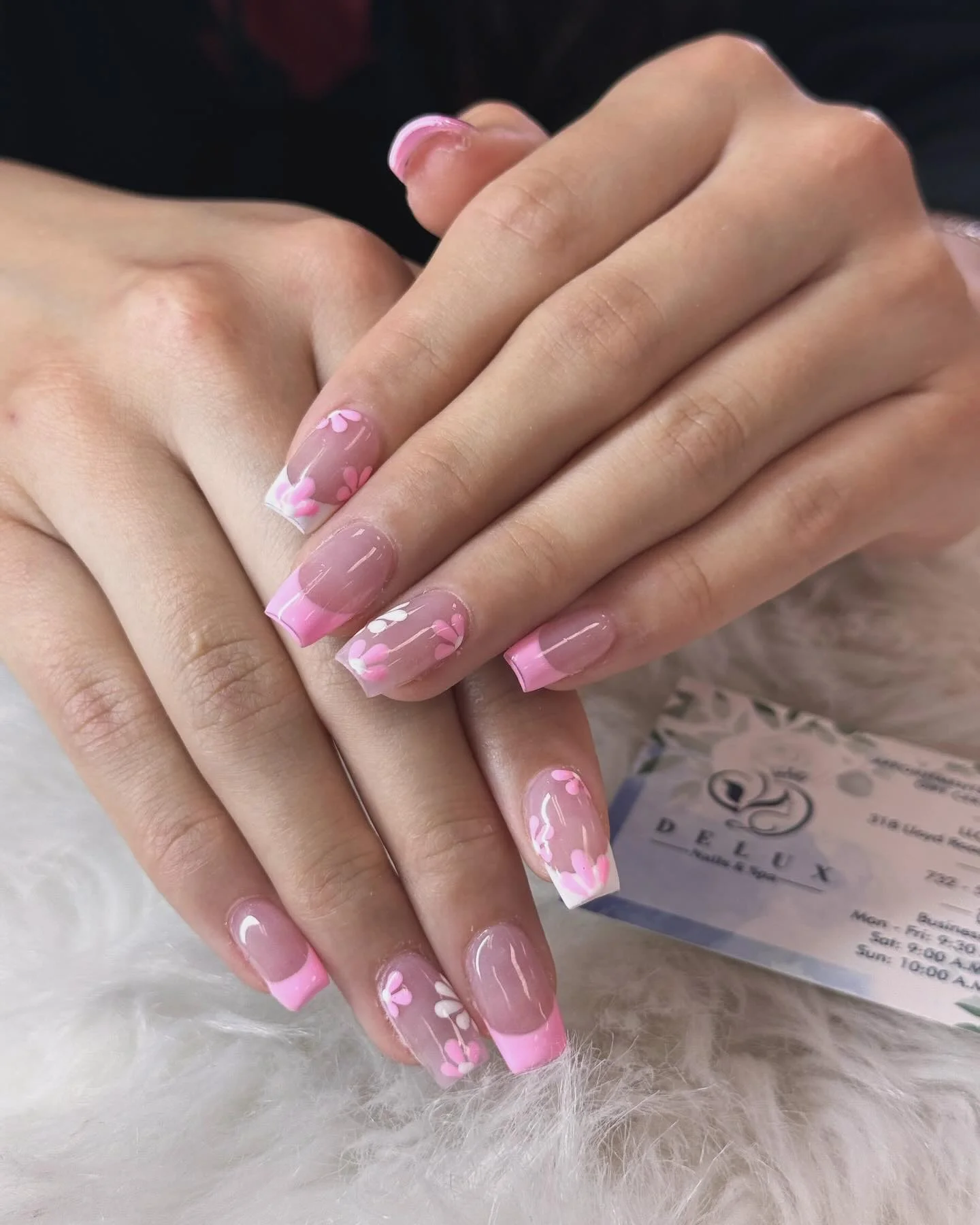 summer flower nails 2026 Glossy Pink Floral French Tips With Romantic Details
