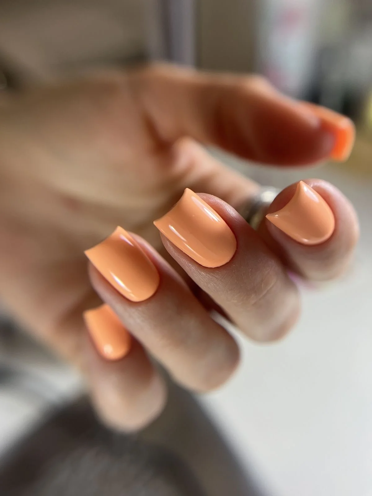 summer nails one color 2026 Peach Sorbet Square Nails For Sunny Days