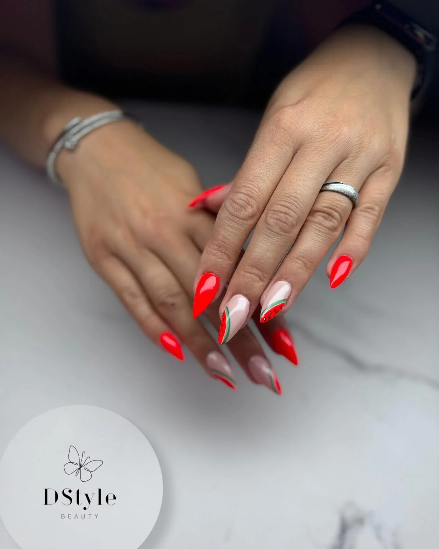 summer nails watermelon 2026 Sharp Neon Watermelon Accent Nails For A Bold Summer Statement