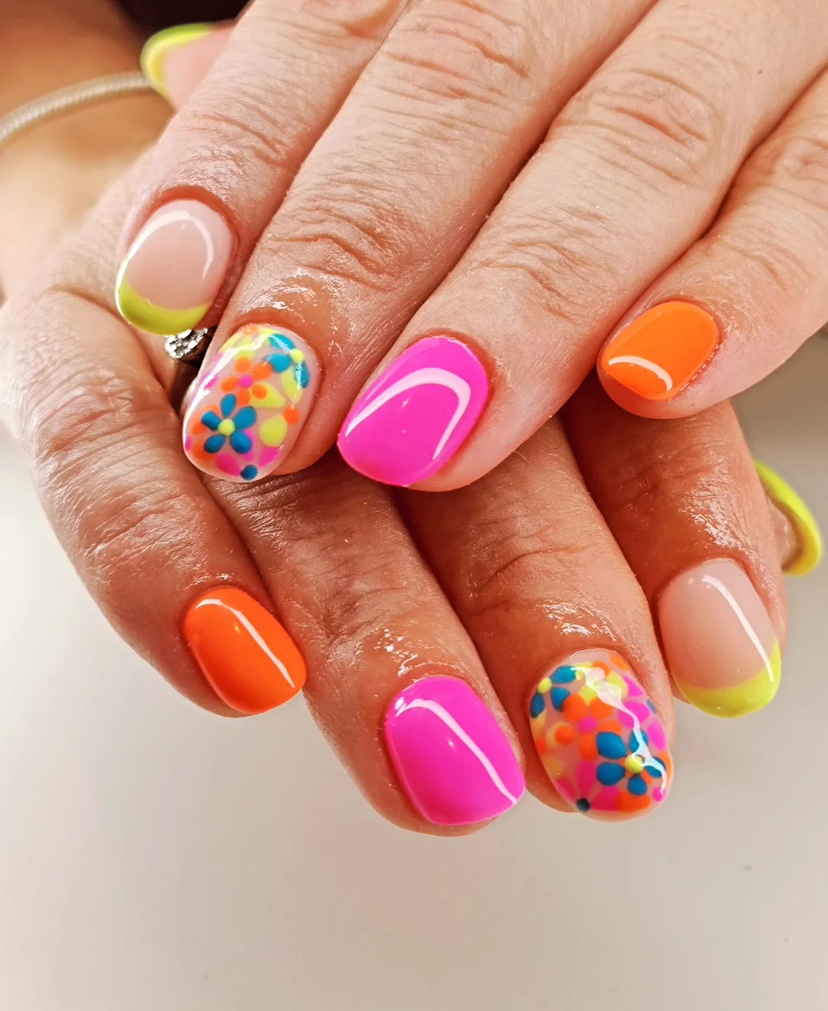 neon summer nails 2026 Retro Flower Power Nails In Bright Neon Candy Shades