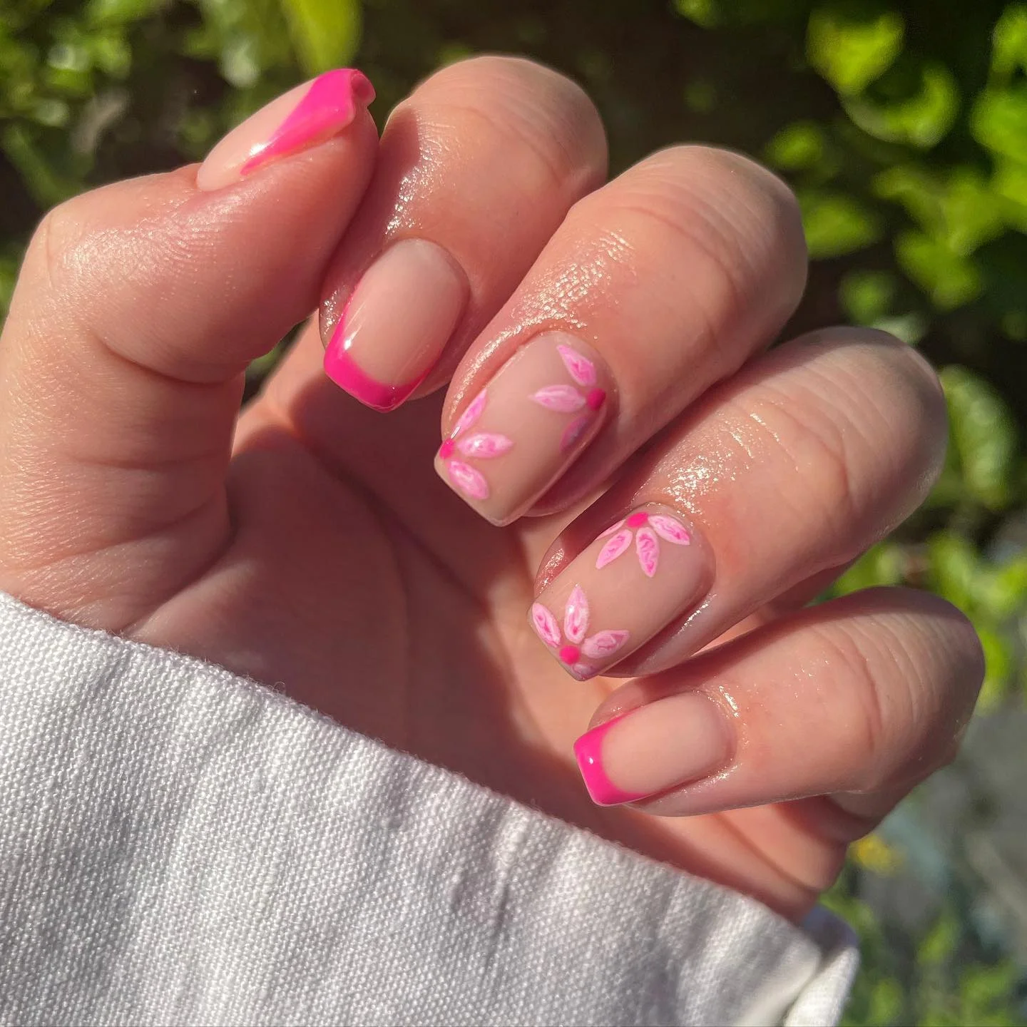 pink summer nails 2026 Minimal Pink Floral French Tips